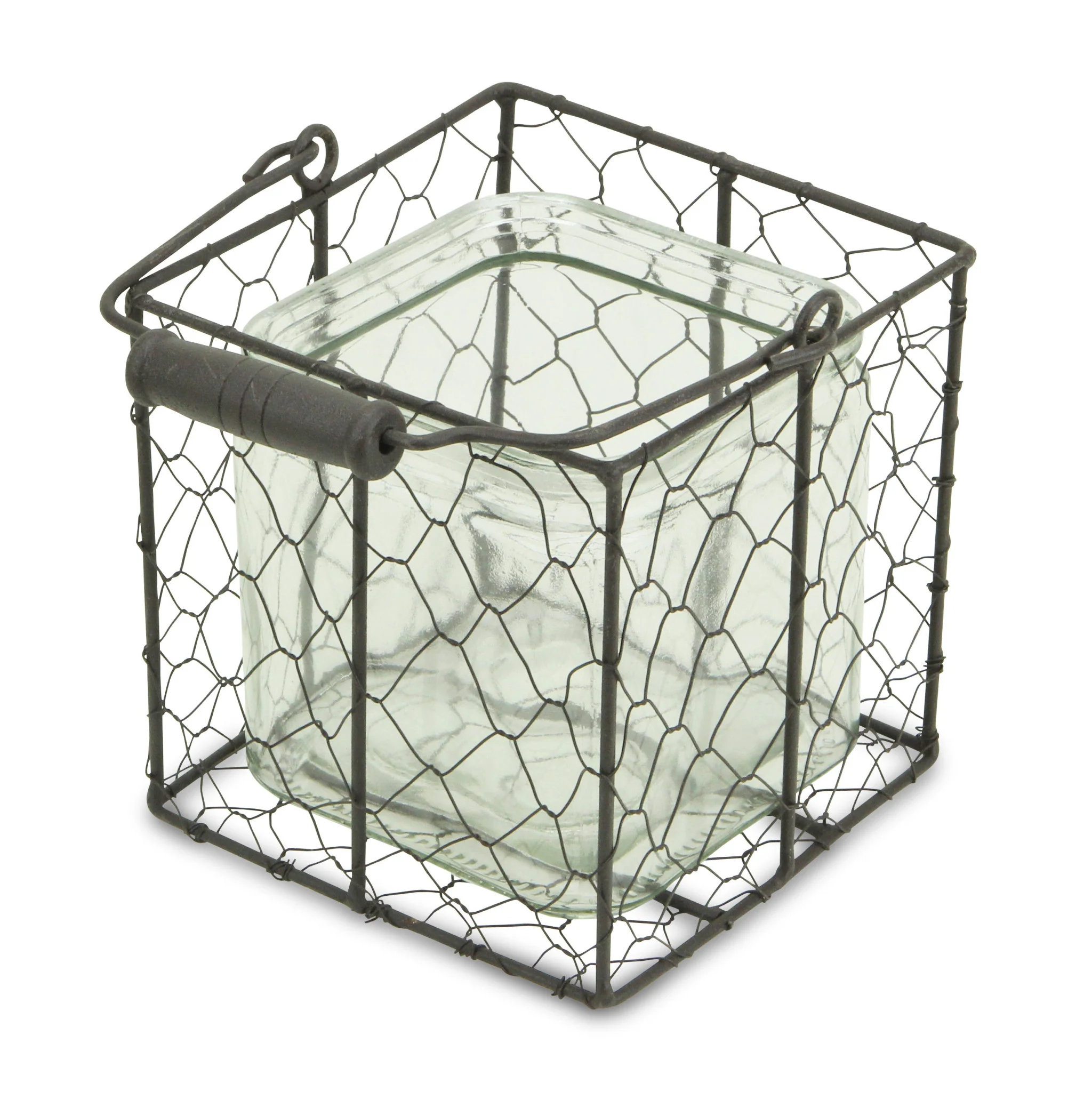 6" Clear and Brown Glass and Metal Lattice Tabletop Lantern Candle Holder - Image 5