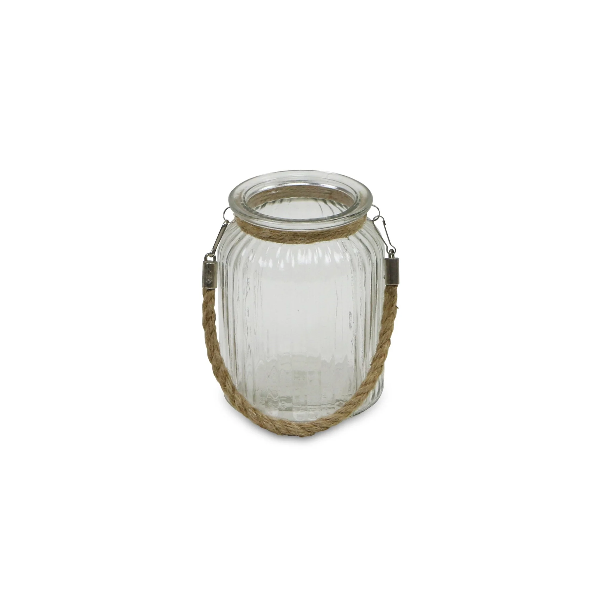 6" Clear and Brown Glass Tabletop Lantern Candle Holder - Image 3