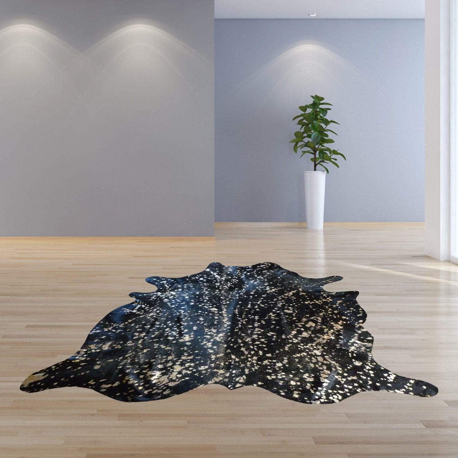 6 Ft Gold Devore On Black Stenciled Cowhide Rug - Image 4
