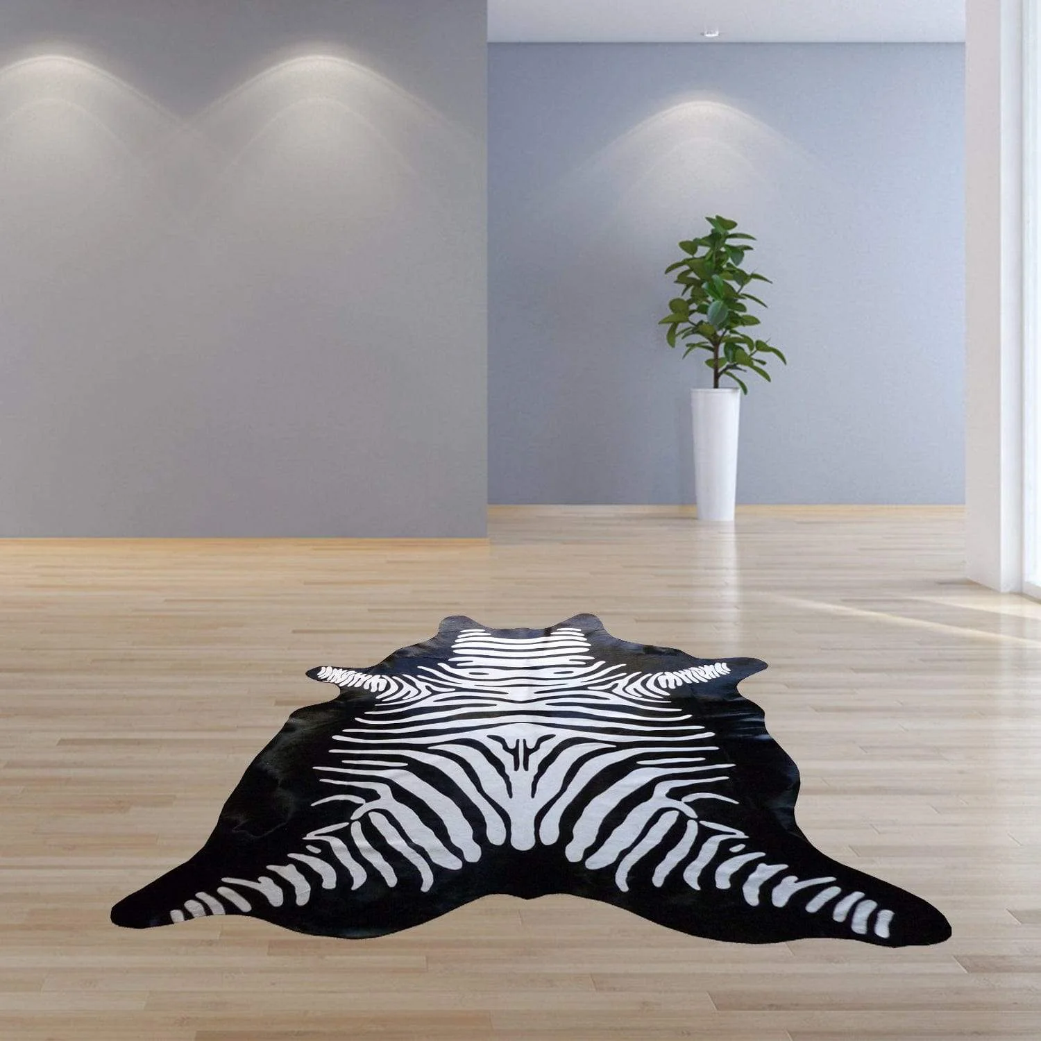 6 Ft Stenciled Reverse Zebra Cowhide Rug - Image 4