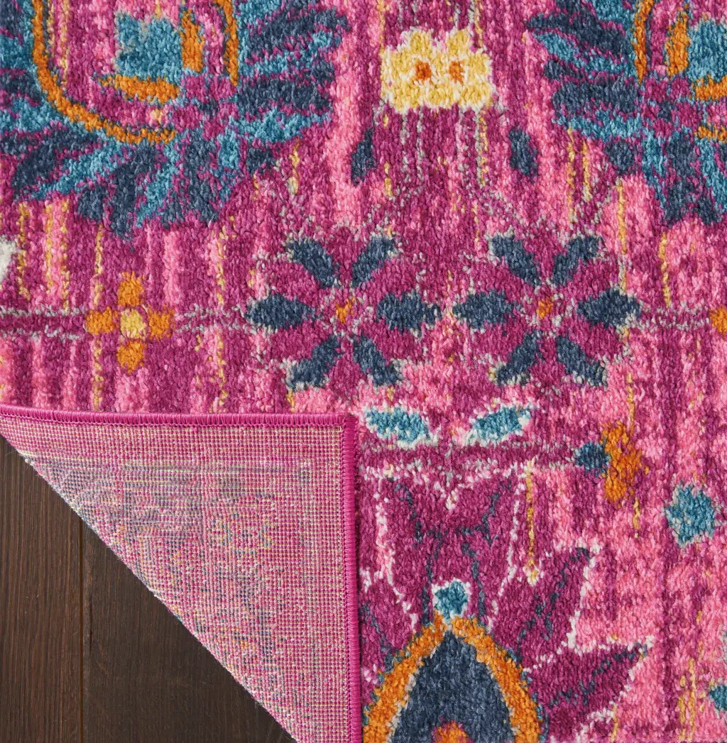 6' Fuchsia Floral Power Loom Runner Rug - Image 3