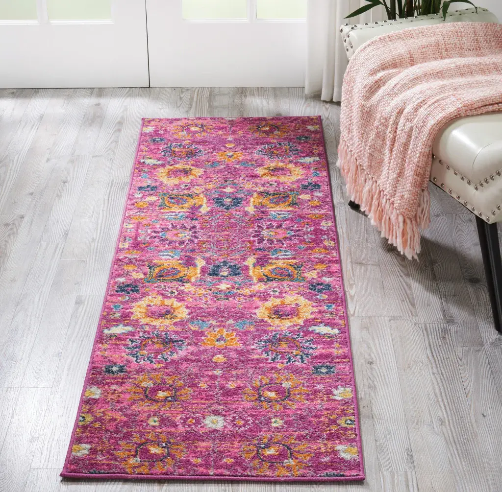 6' Fuchsia Floral Power Loom Runner Rug - Image 5