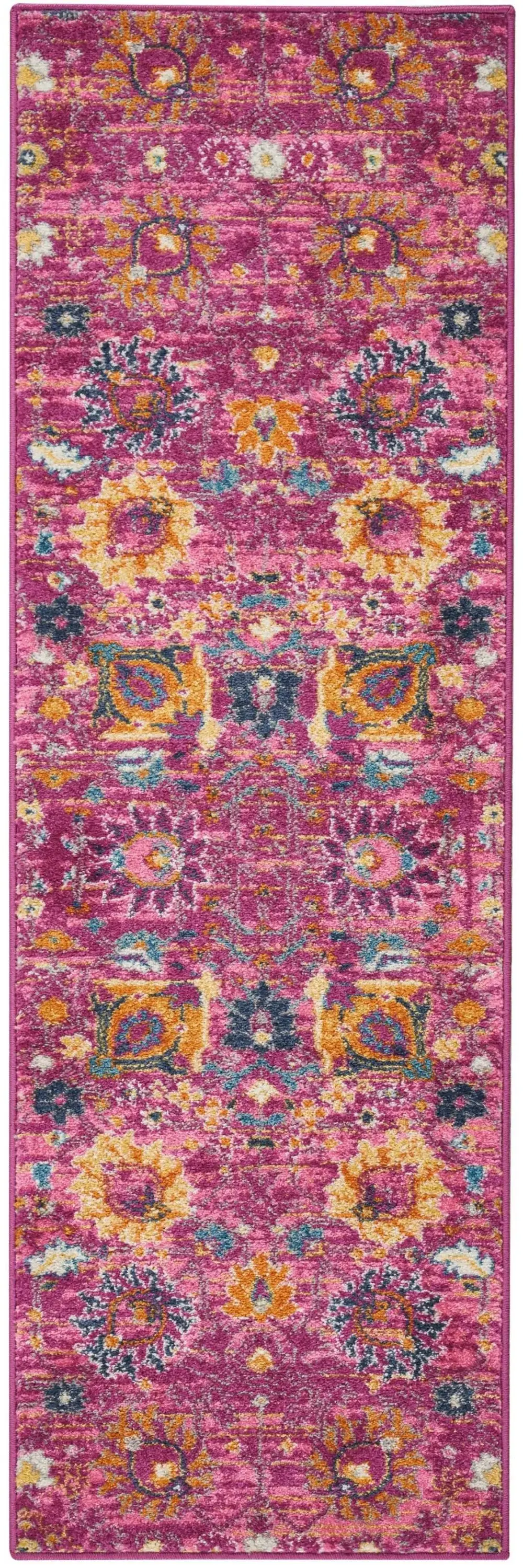 6' Fuchsia Floral Power Loom Runner Rug - Image 7