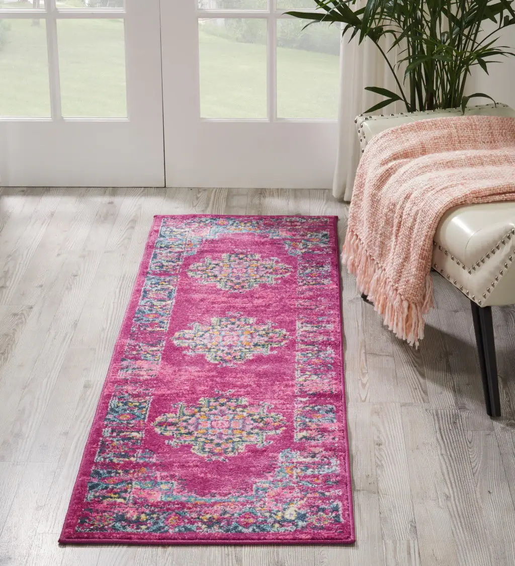 6' Fuchsia Power Loom Runner Rug - Image 6