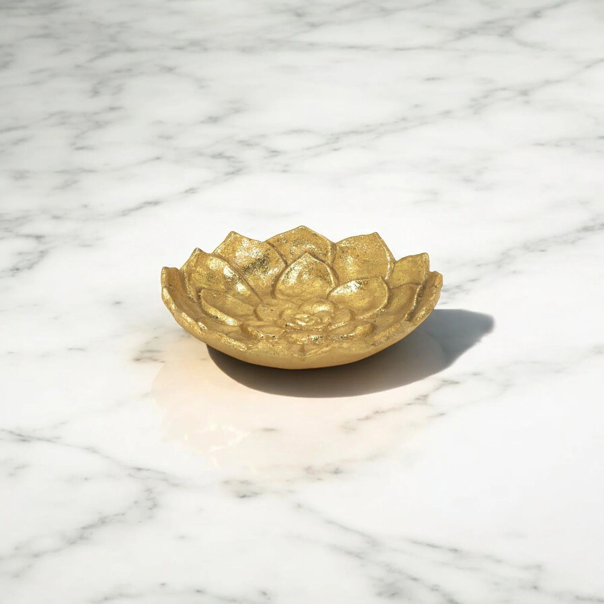 6" Gold Lotus Flower Metal Lotus Leaf Handmade Vanity Tray - Image 6