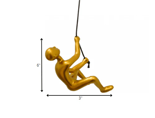 6" Gold Unique Climbing Man With Rope Wall Art - Image 5