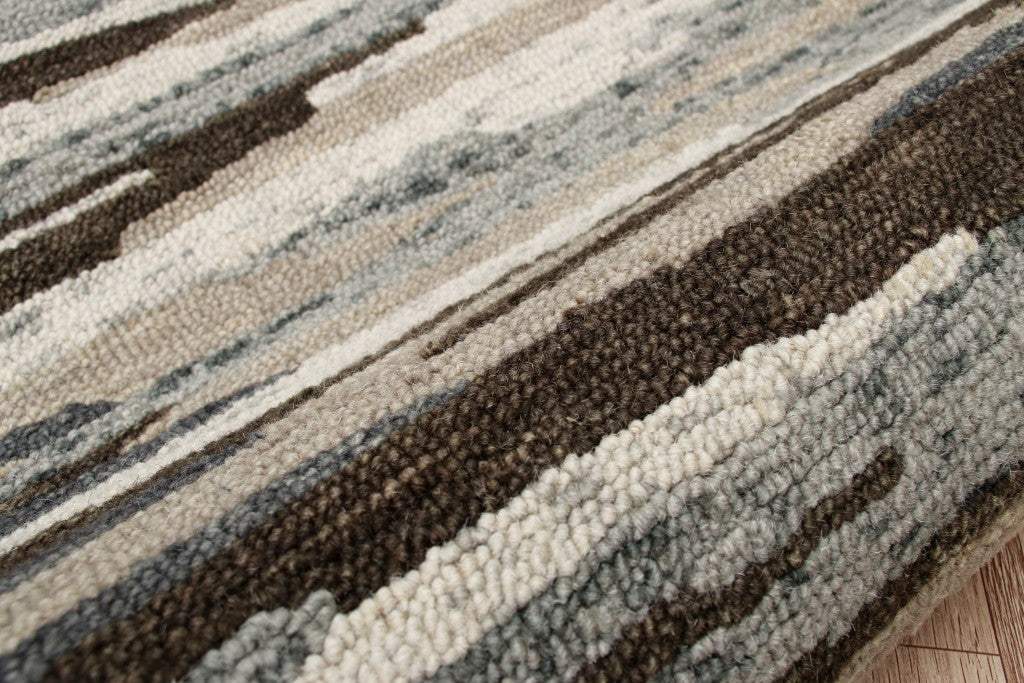 6' Gray And Brown Round Wool Hand Tufted Area Rug - Image 3