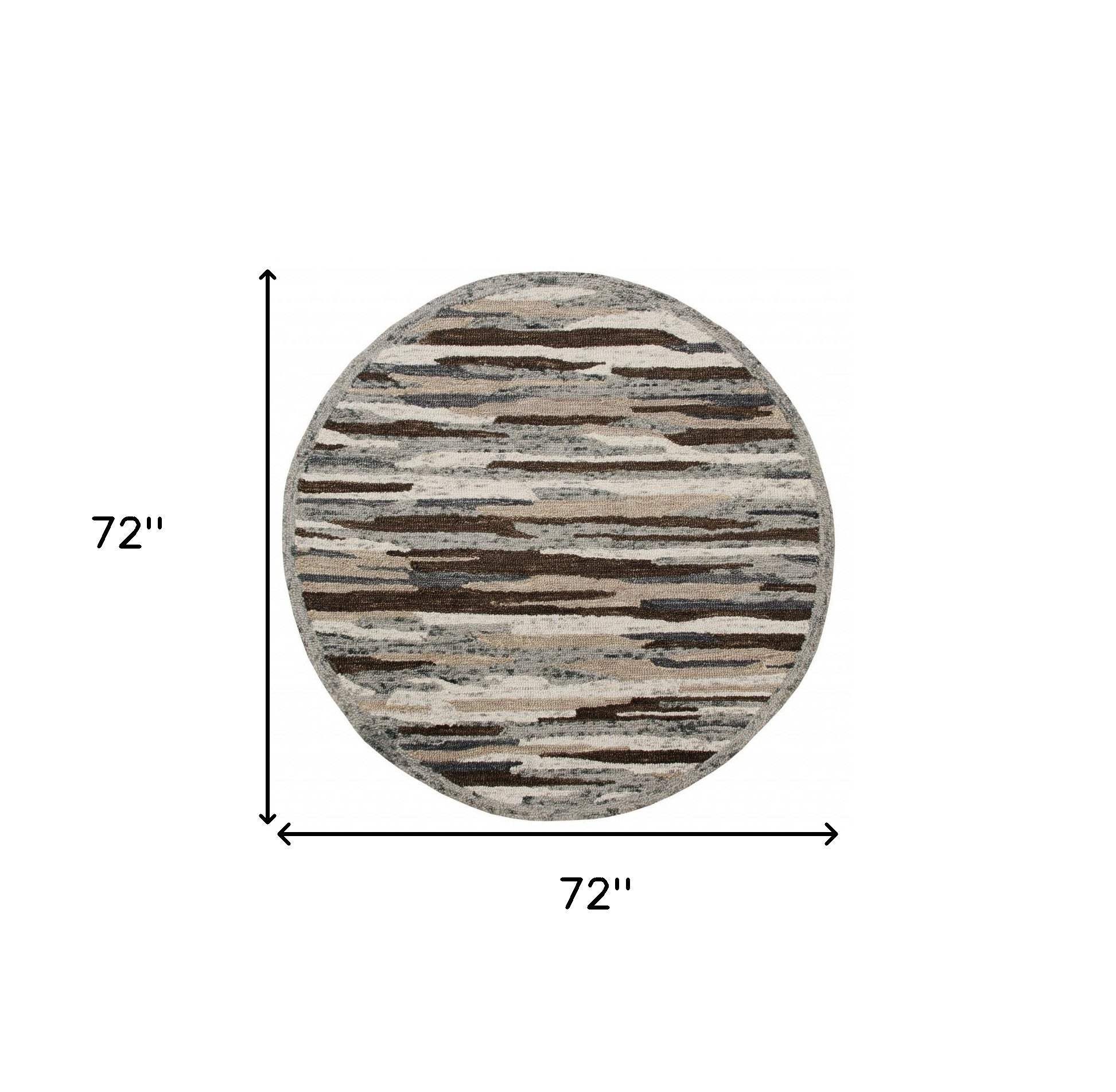 6' Gray And Brown Round Wool Hand Tufted Area Rug - Image 5
