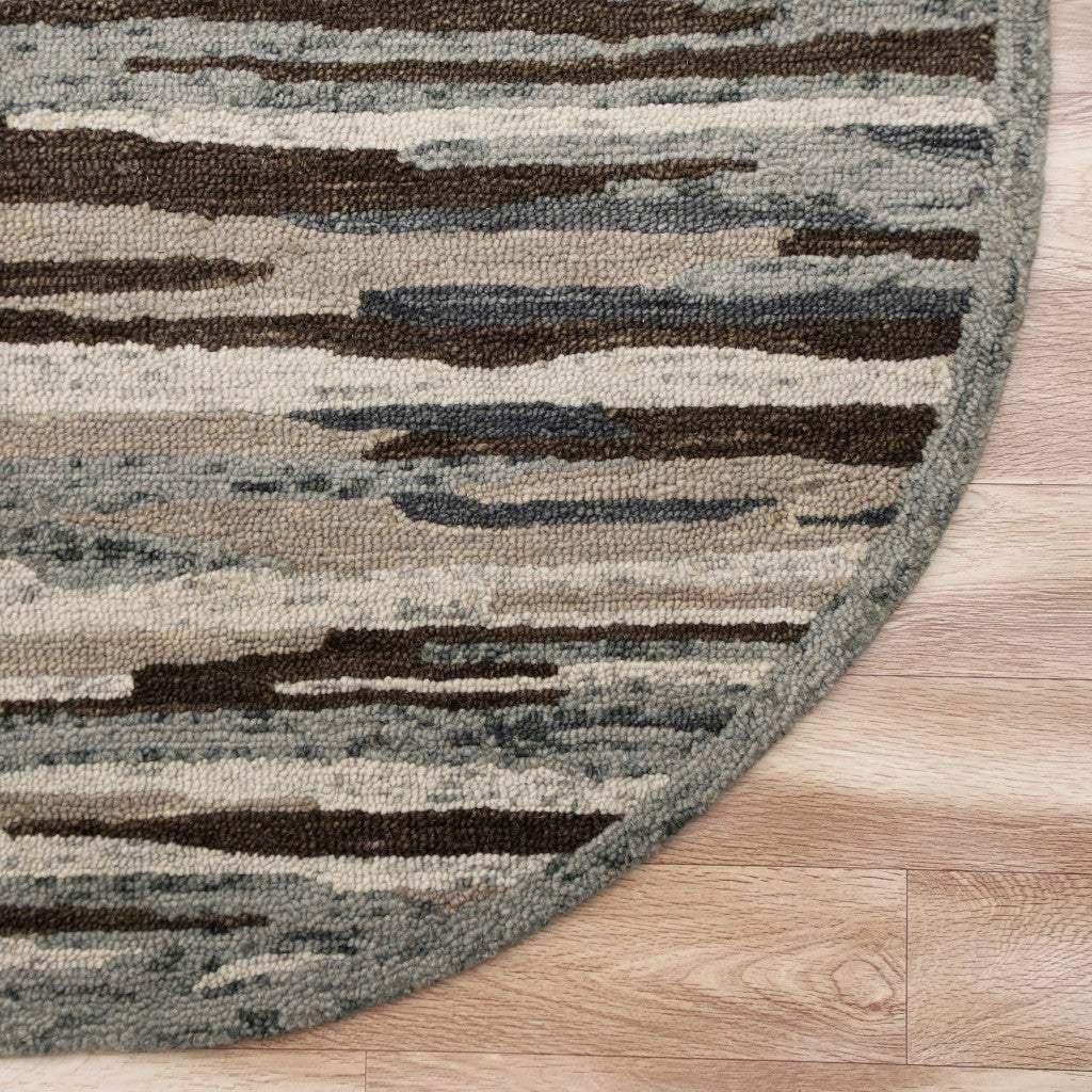 6' Gray And Brown Round Wool Hand Tufted Area Rug - Image 7