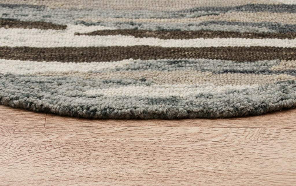 6' Gray And Brown Round Wool Hand Tufted Area Rug - Image 8