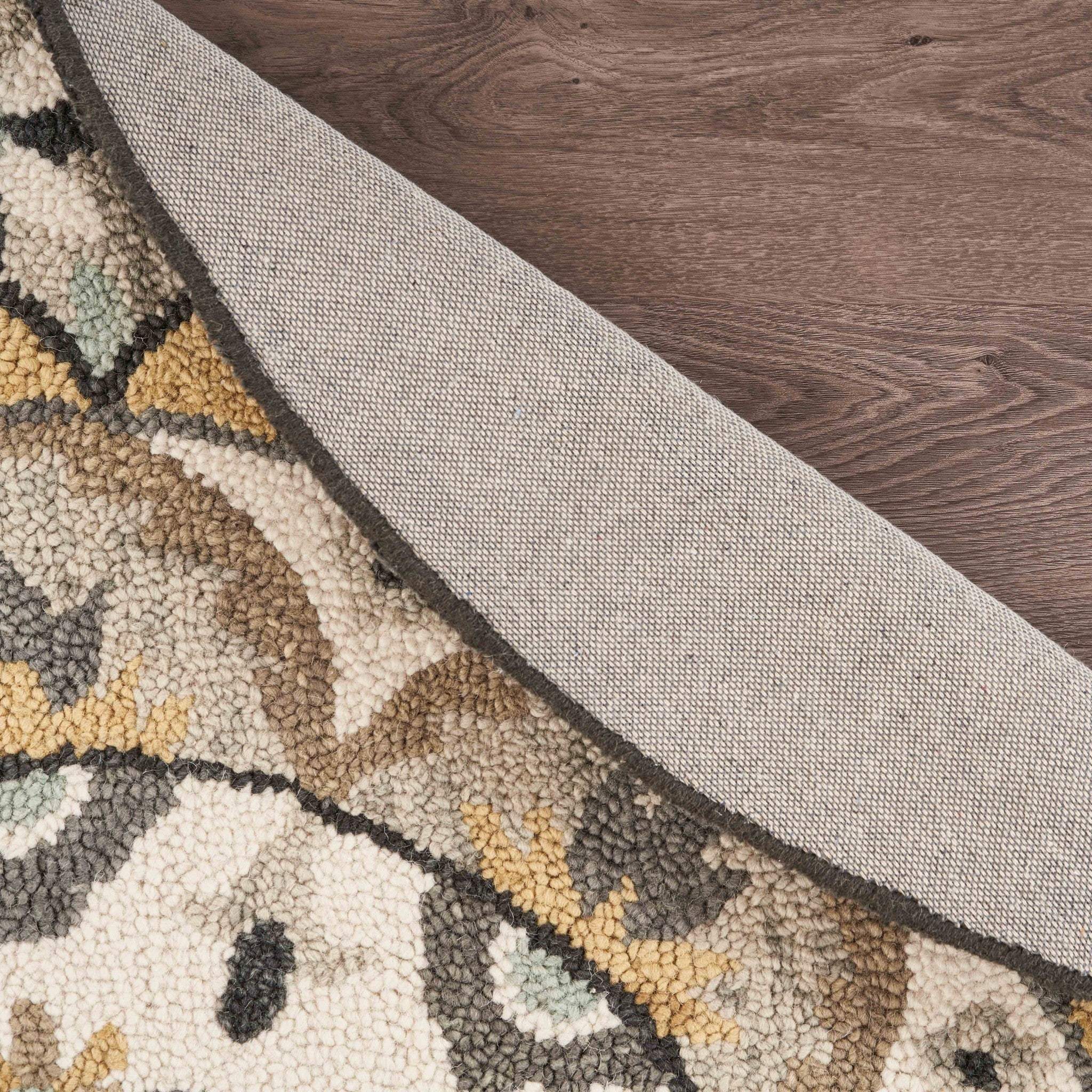 6' Gray and Ivory Round Wool Floral Handmade Area Rug - Image 6