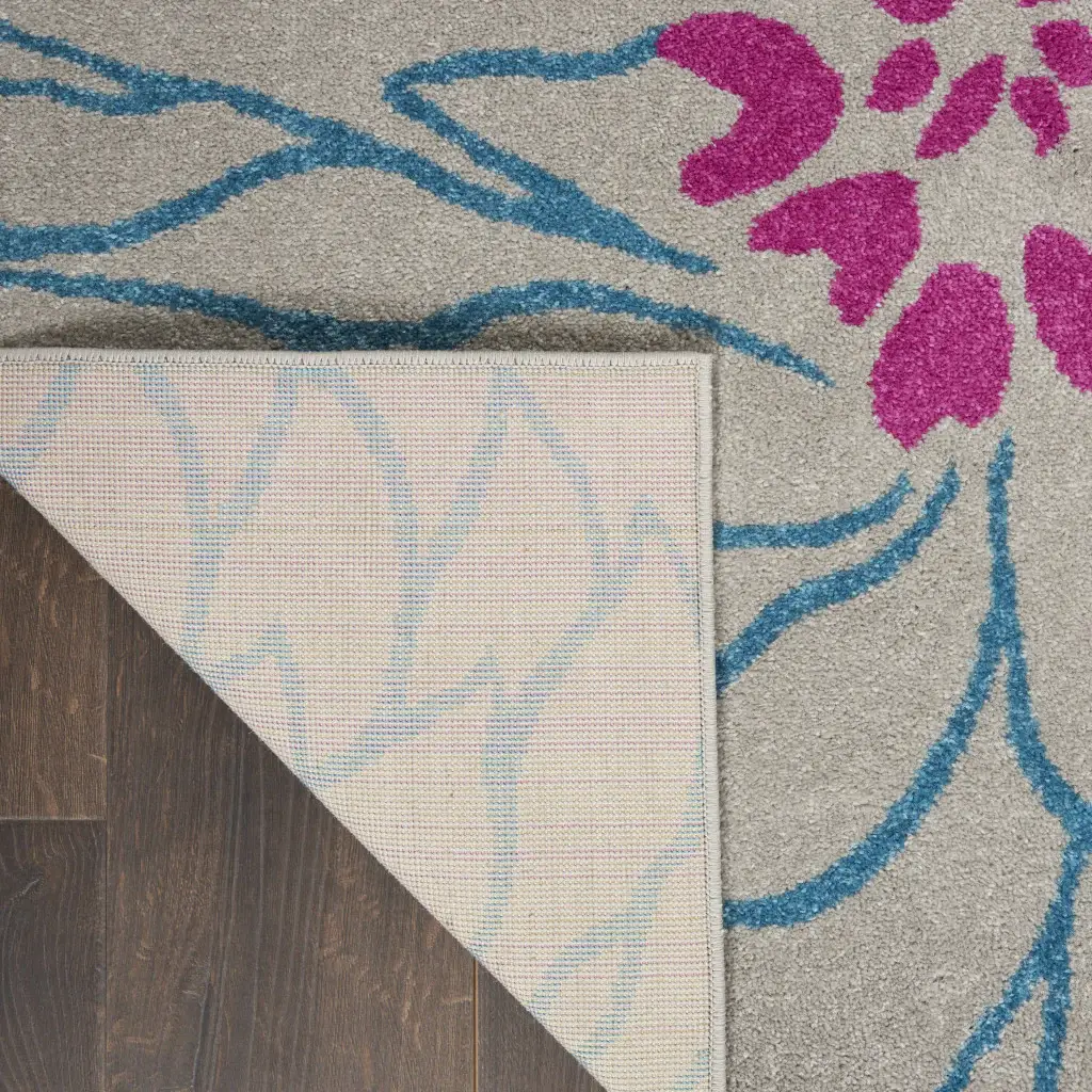 6' Gray Floral Dhurrie Runner Rug - Image 2