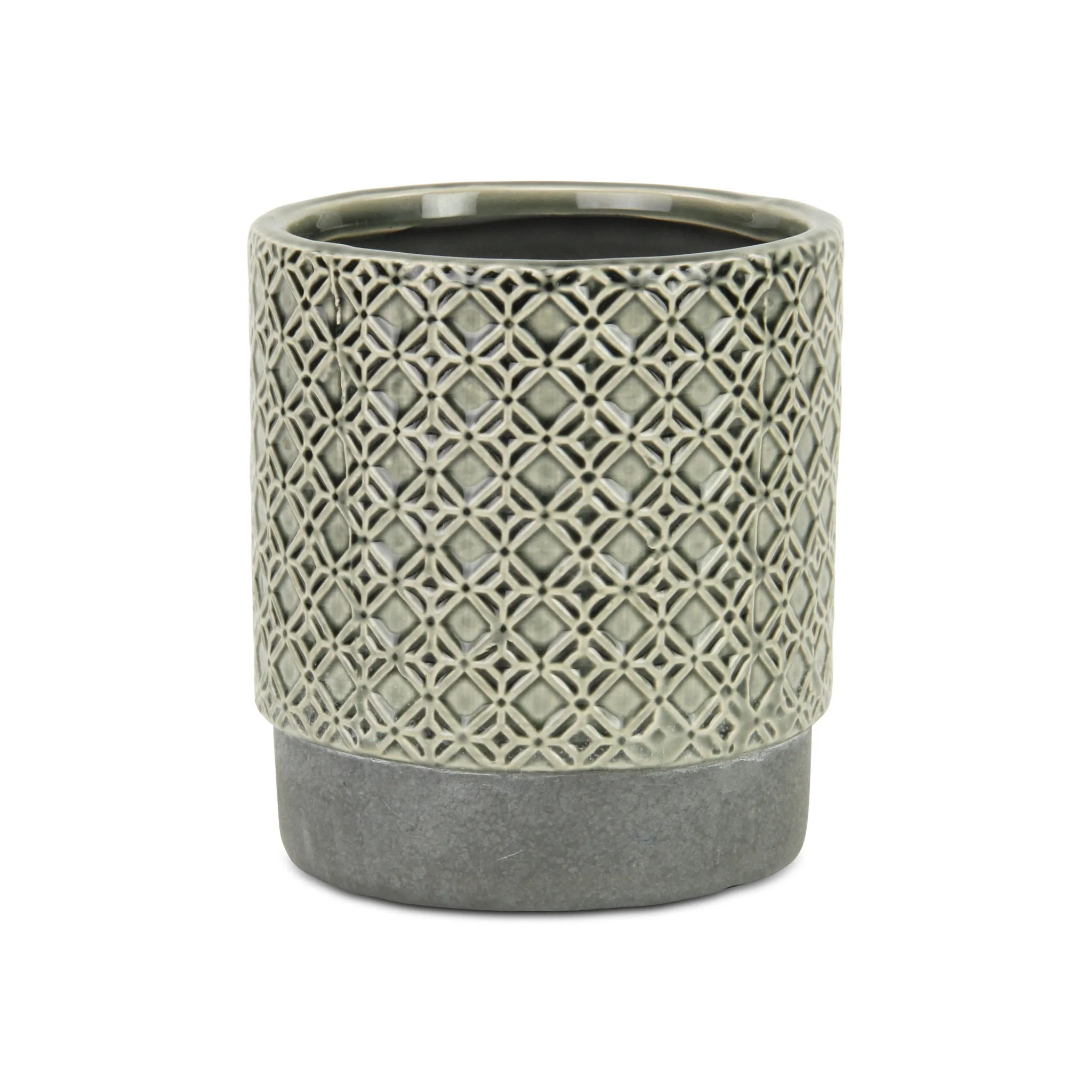 6" Gray Geometric Ceramic Indoor Outdoor Round Pot Planter - Image 2