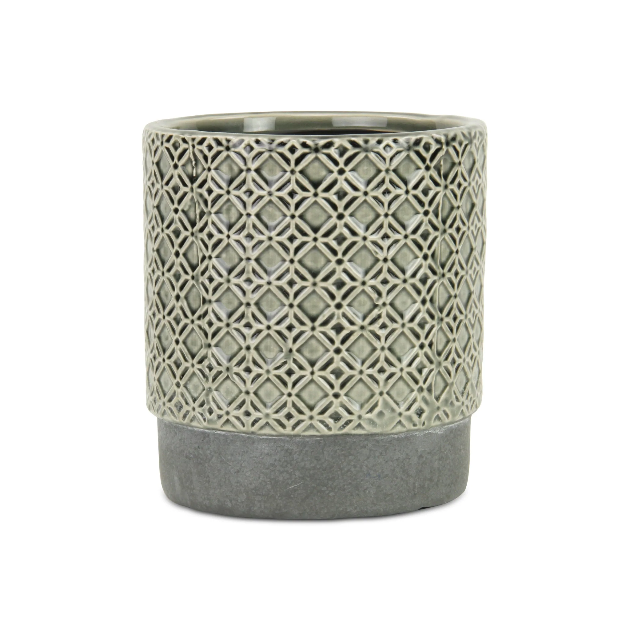 6" Gray Geometric Ceramic Indoor Outdoor Round Pot Planter - Image 3