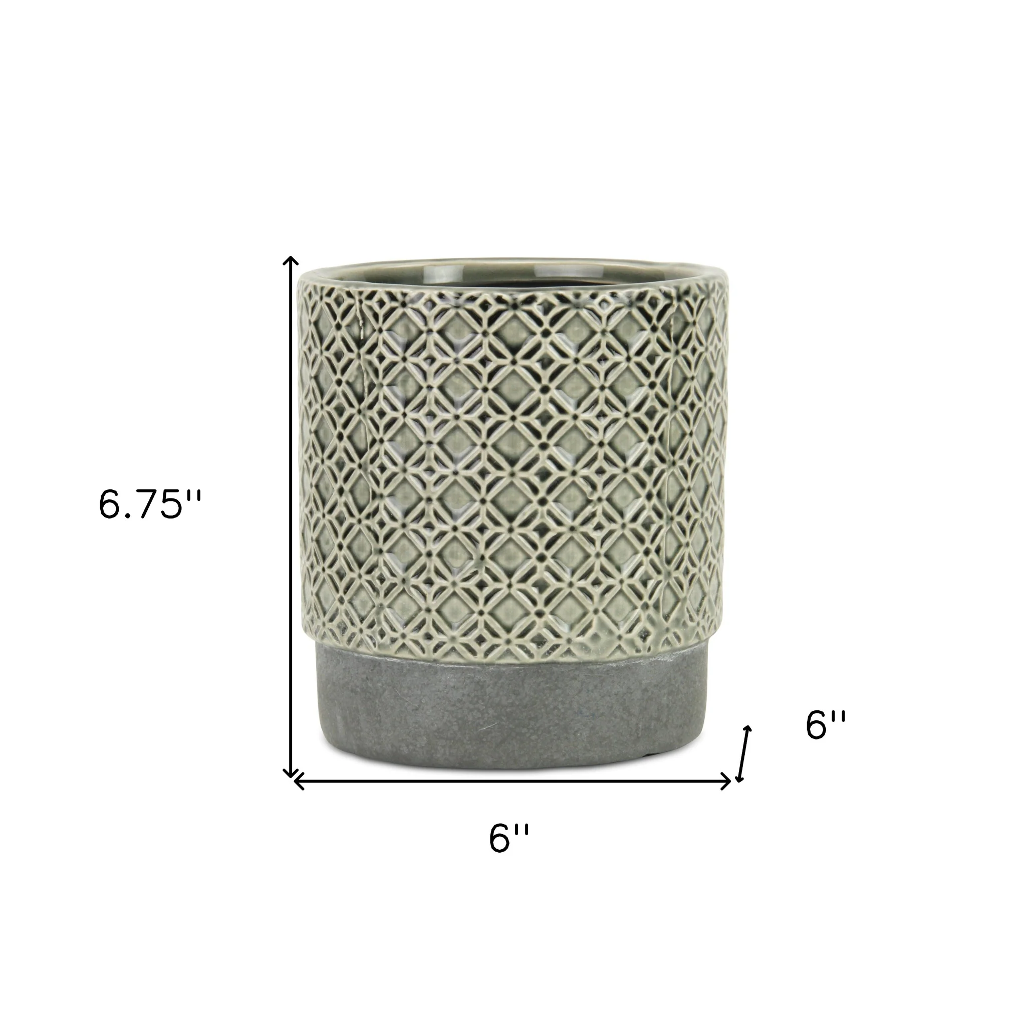 6" Gray Geometric Ceramic Indoor Outdoor Round Pot Planter - Image 5