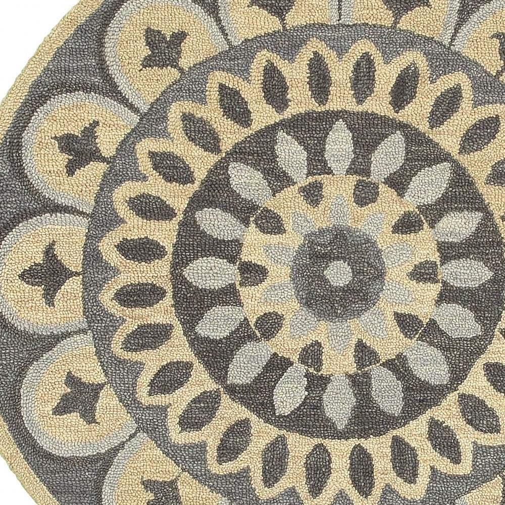6' Gray Round Wool Geometric Hand Tufted Area Rug - Image 2