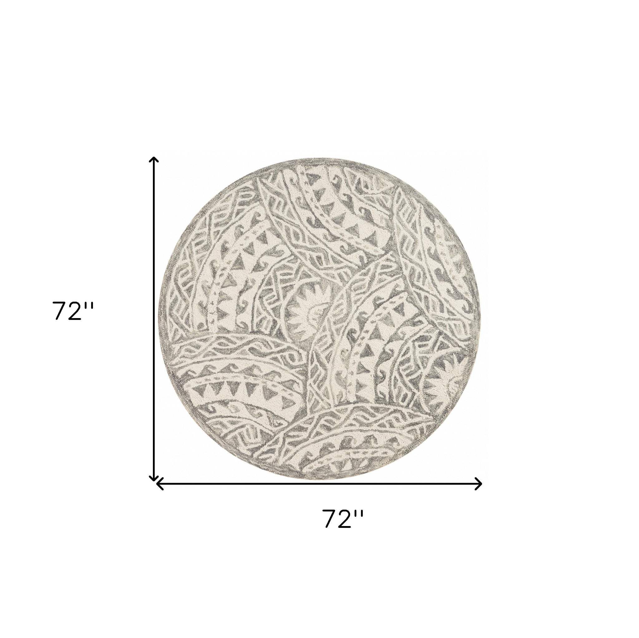 6' Gray Round Wool Geometric Hand Tufted Area Rug - Image 6