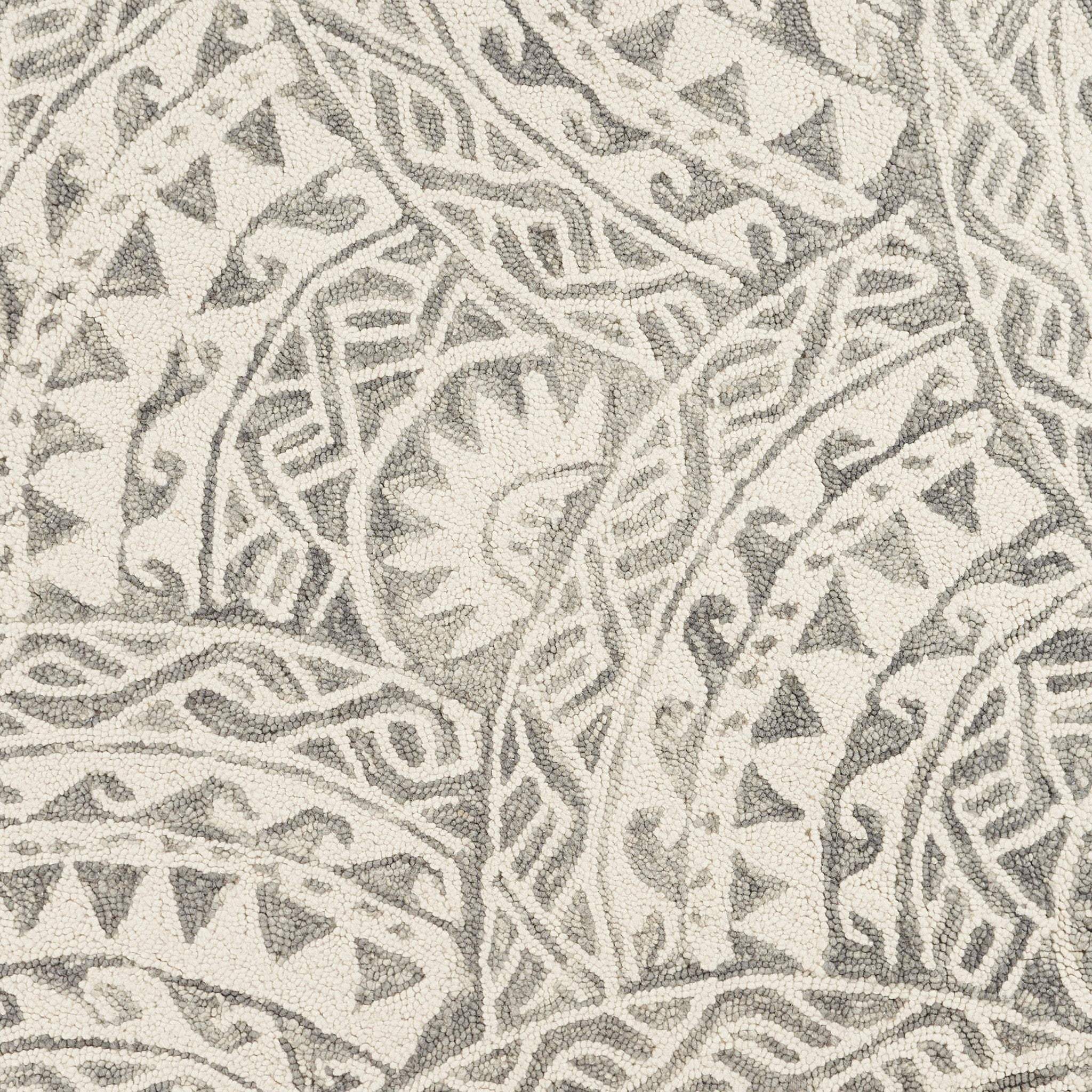 6' Gray Round Wool Geometric Hand Tufted Area Rug - Image 7