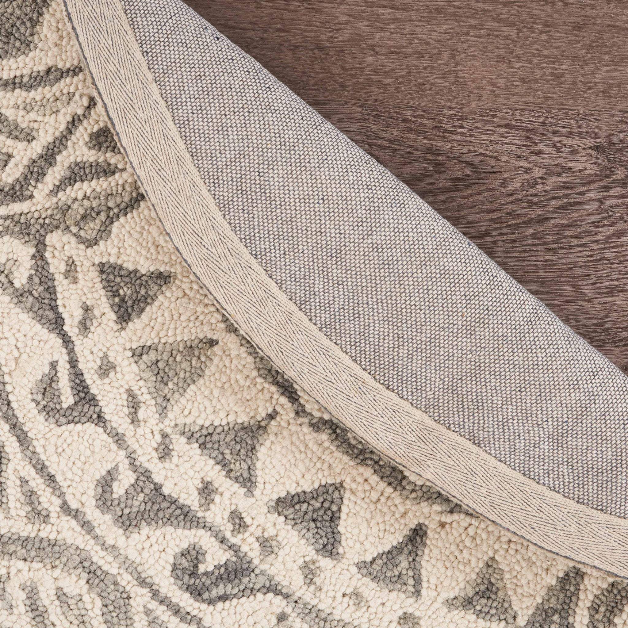 6' Gray Round Wool Geometric Hand Tufted Area Rug - Image 9