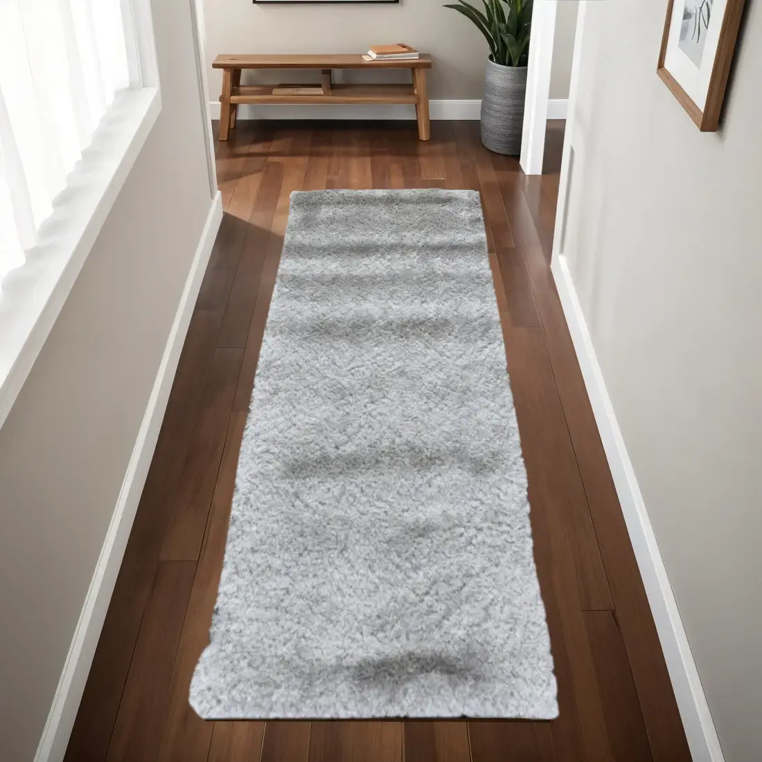 6' Gray Shag Hand Tufted Runner Rug