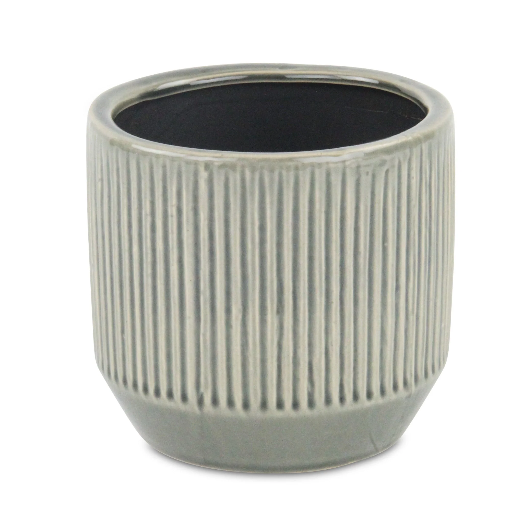 6" Gray Striped Ceramic Indoor Outdoor Round Pot Planter - Image 2