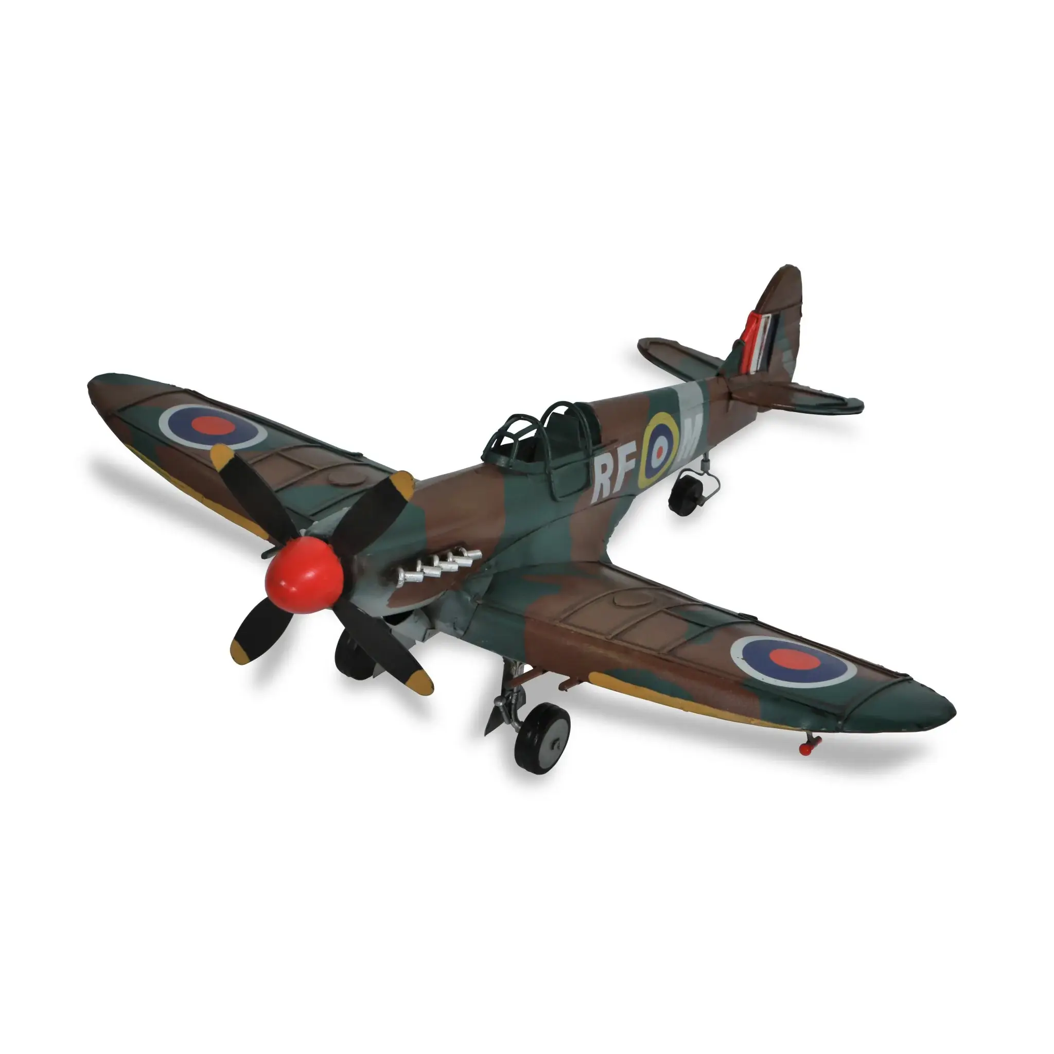 6" Green Metal Hand Painted 1940 Green and Brown Spit Fire Model Airplane - Image 2