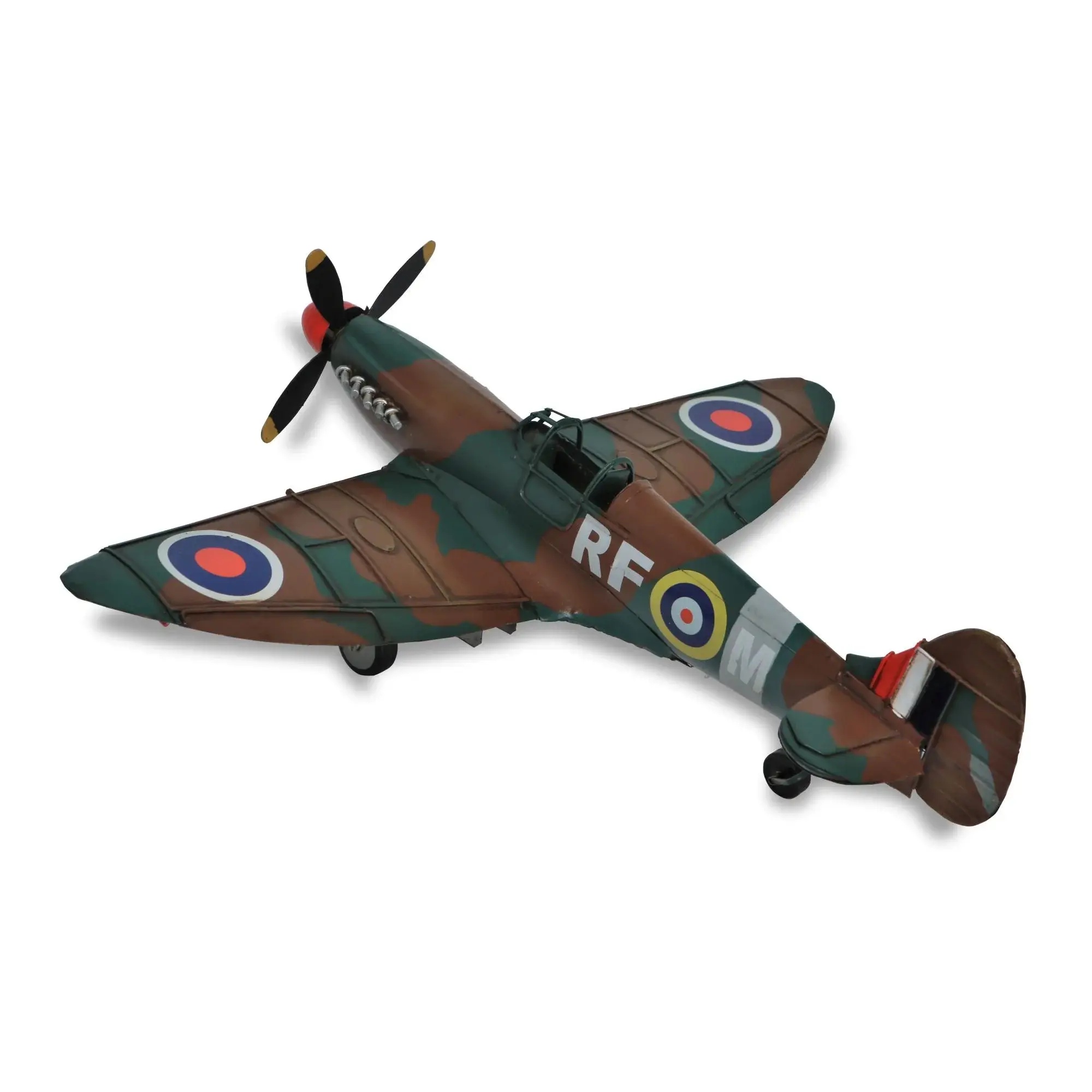 6" Green Metal Hand Painted 1940 Green and Brown Spit Fire Model Airplane - Image 3