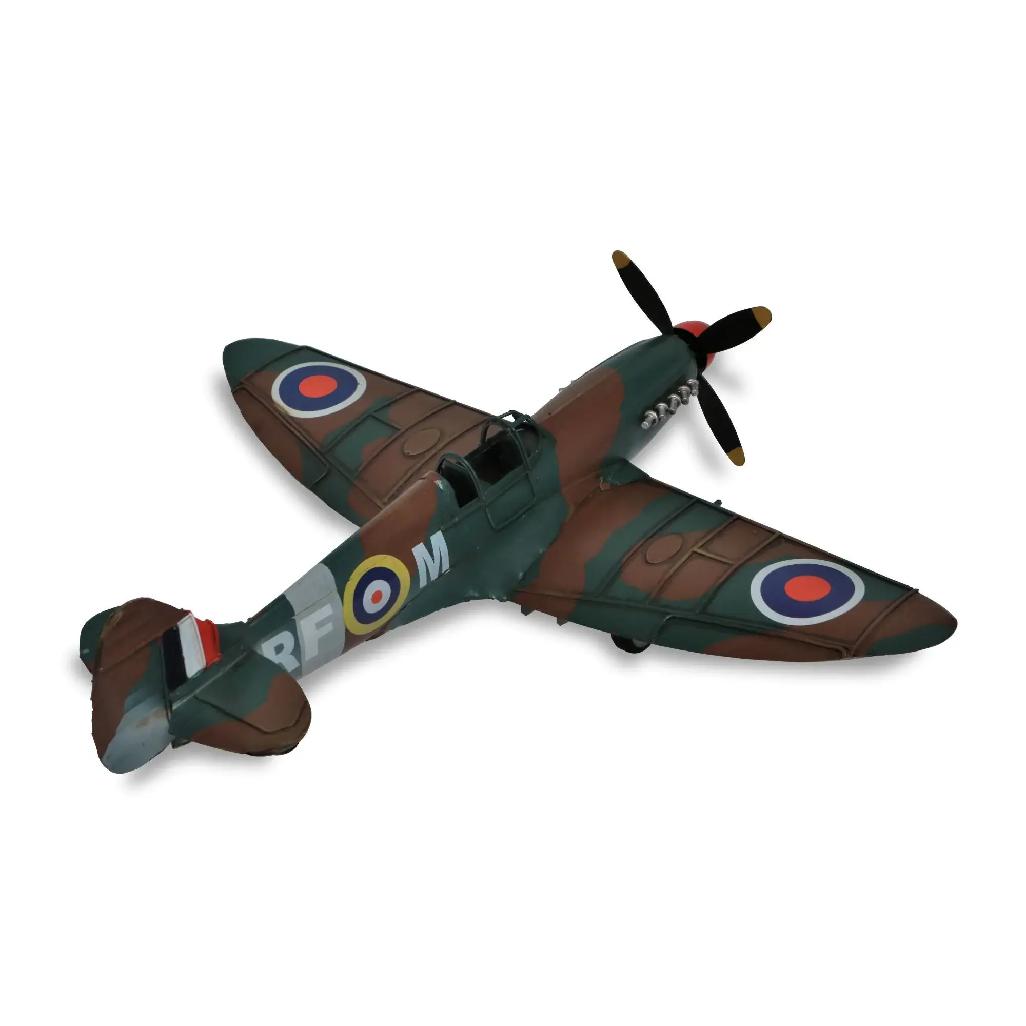 6" Green Metal Hand Painted 1940 Green and Brown Spit Fire Model Airplane - Image 4