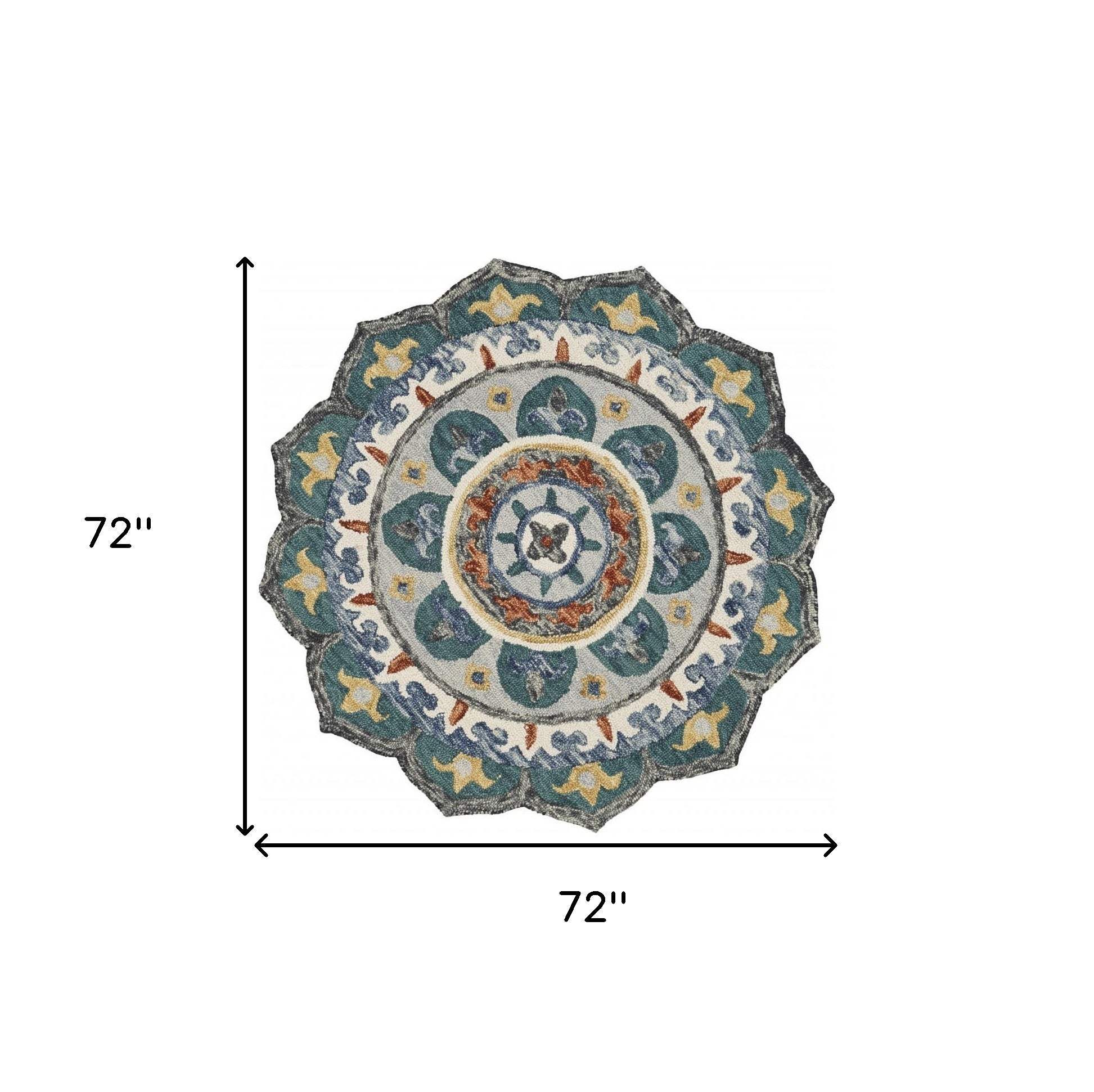 6' Green Round Wool Hand Tufted Area Rug - Image 2