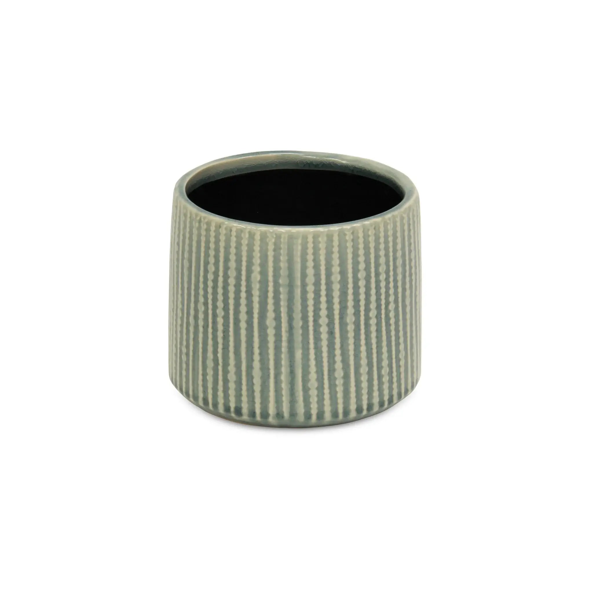6" Green Striped Ceramic Indoor Outdoor Round Pot Planter - Image 2