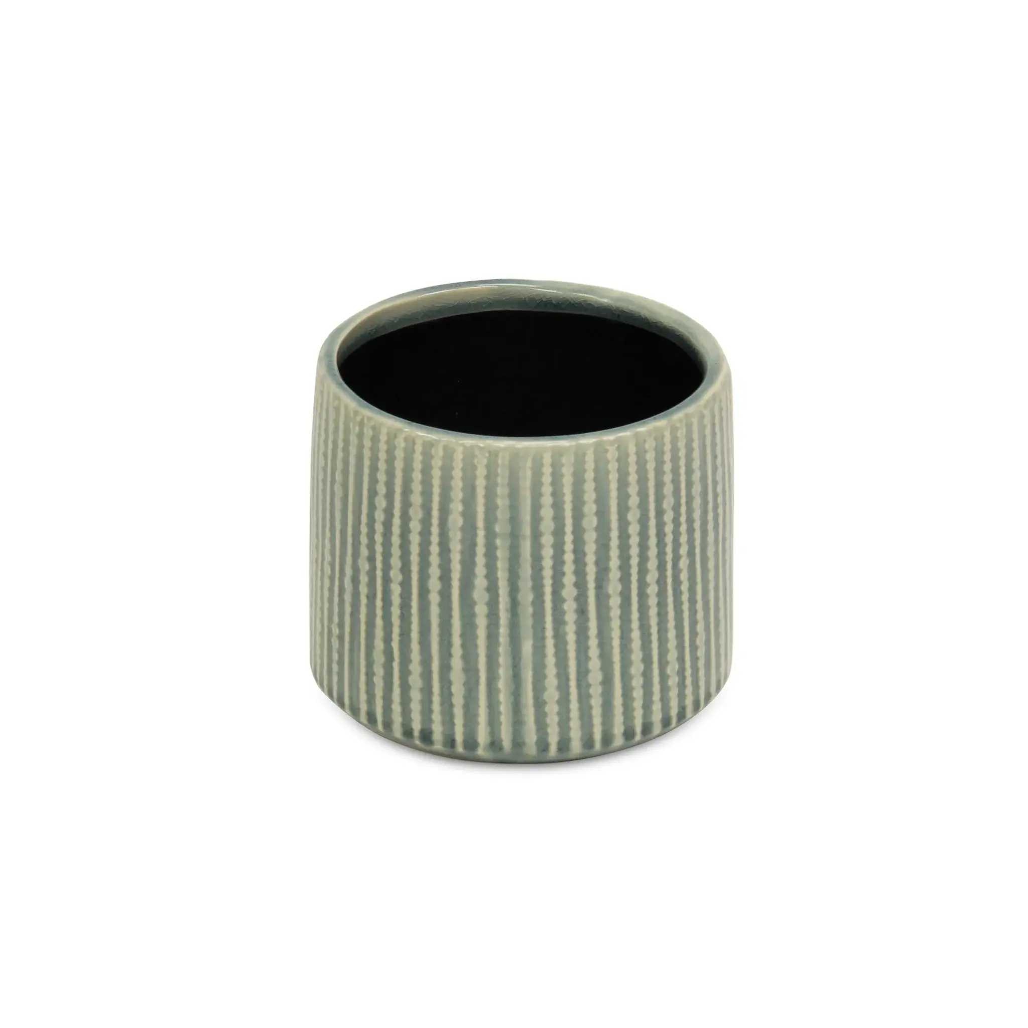 6" Green Striped Ceramic Indoor Outdoor Round Pot Planter - Image 3