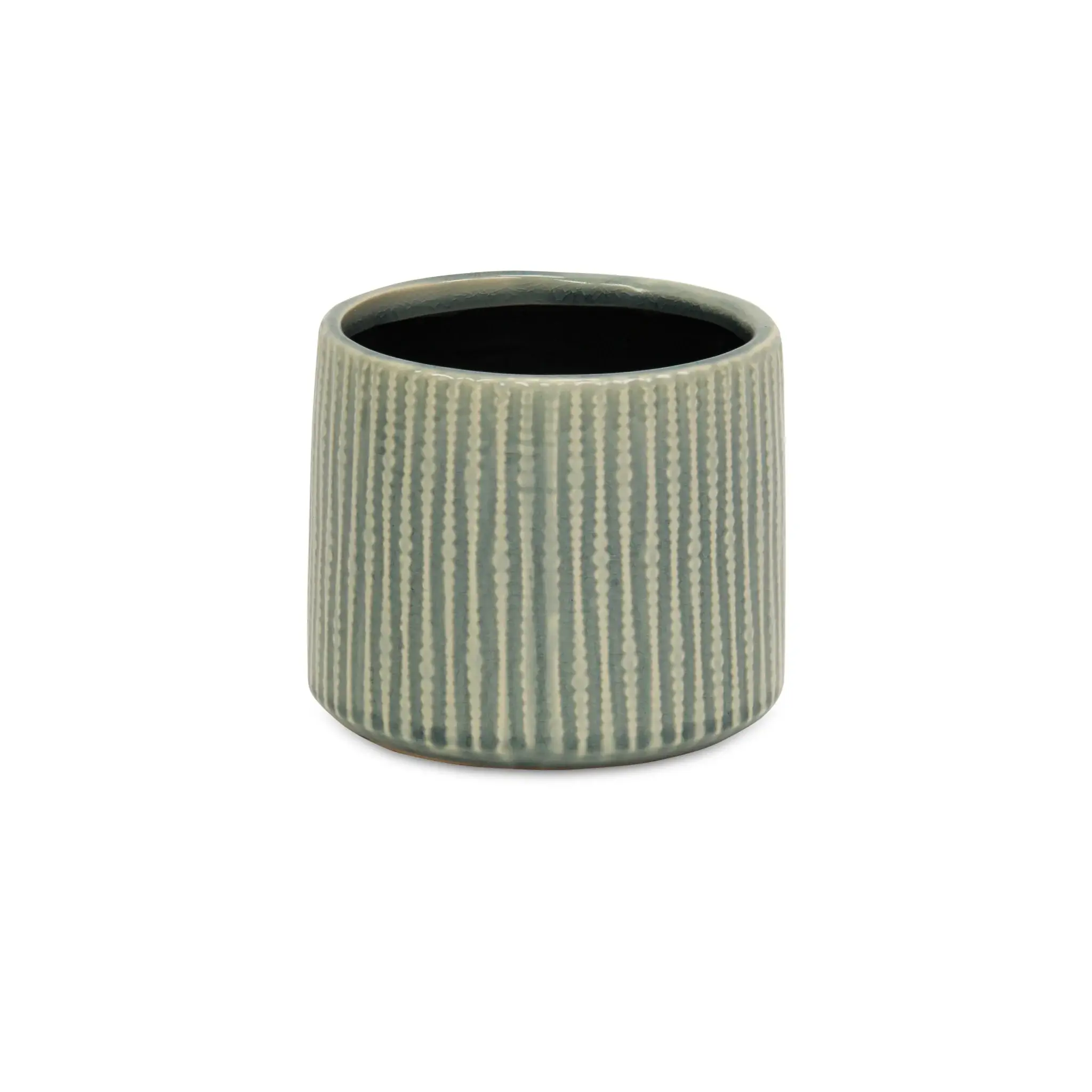 6" Green Striped Ceramic Indoor Outdoor Round Pot Planter - Image 4