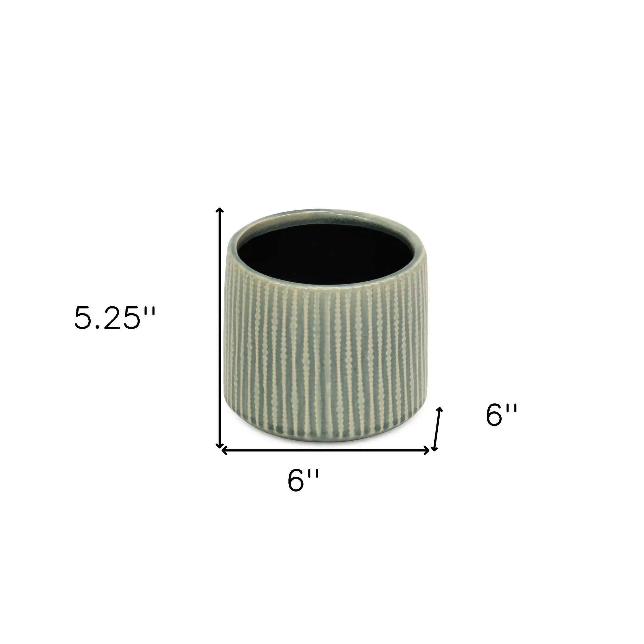 6" Green Striped Ceramic Indoor Outdoor Round Pot Planter - Image 6