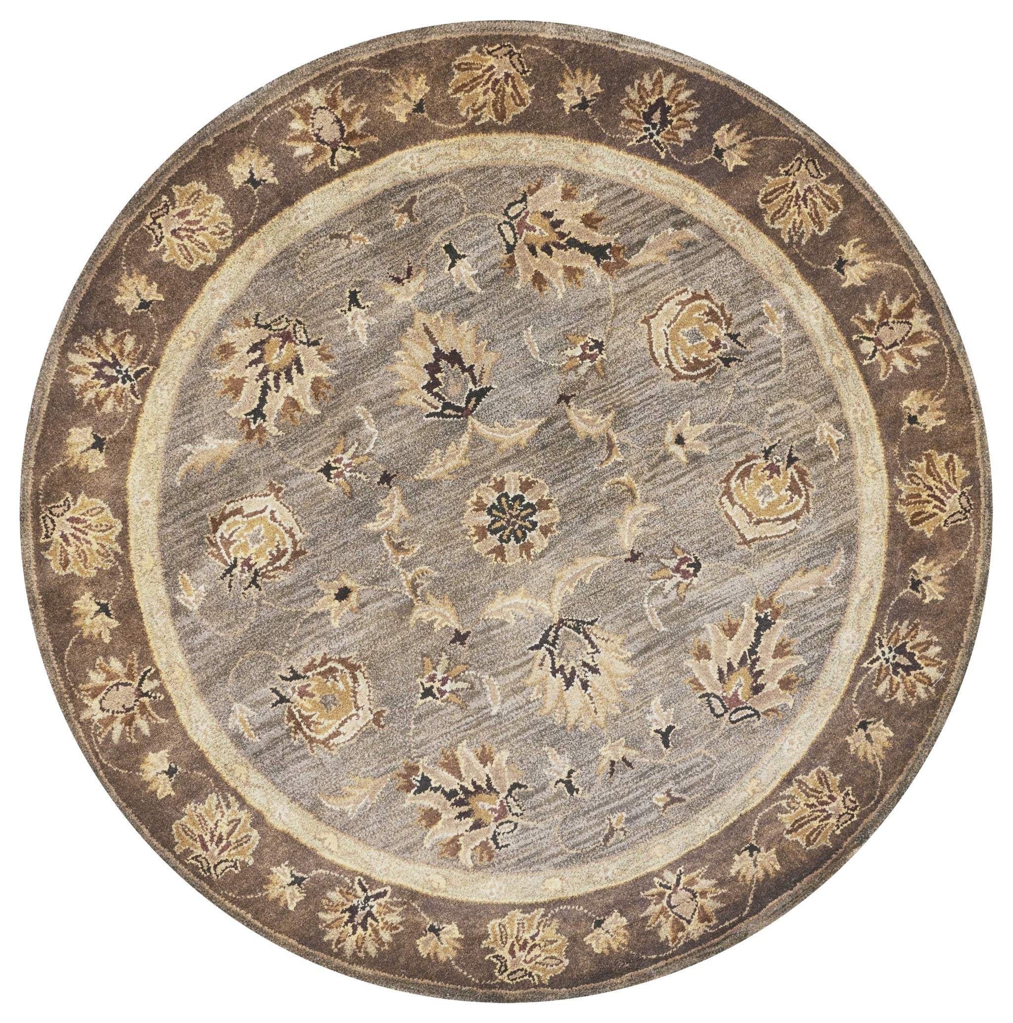 6' Grey Mocha Hand Tufted Traditional Round Indoor Area Rug - Image 2