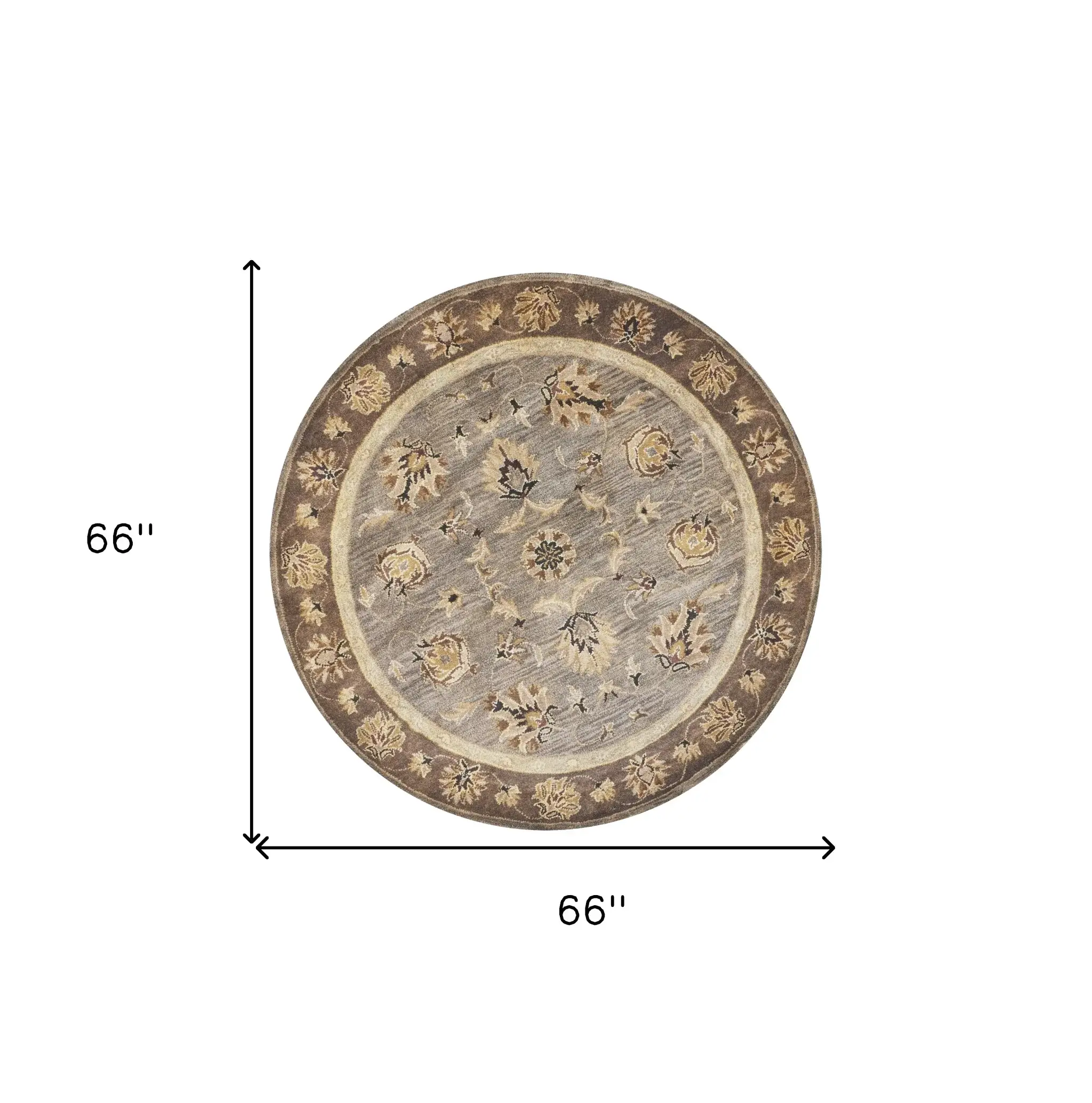 6' Grey Mocha Hand Tufted Traditional Round Indoor Area Rug - Image 3