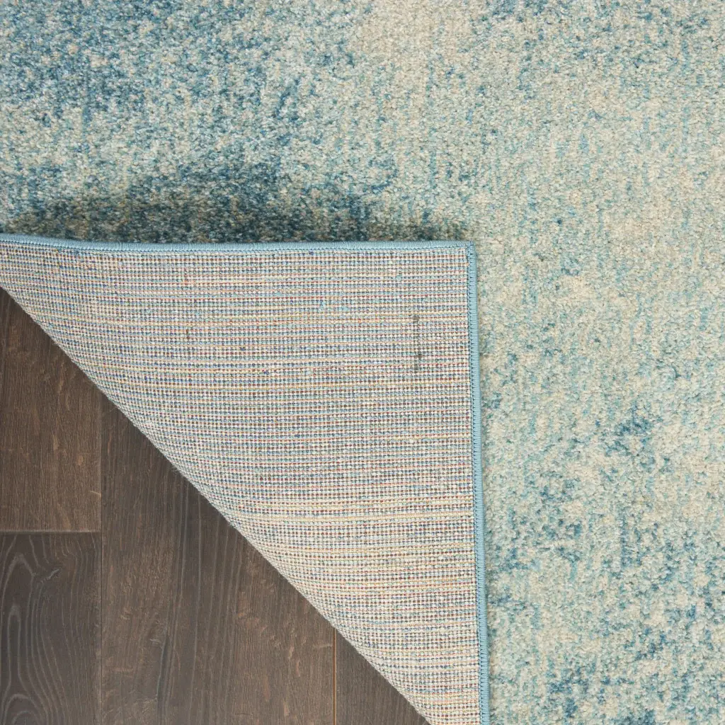 6' Ivory And Blue Abstract Power Loom Runner Rug - Image 3