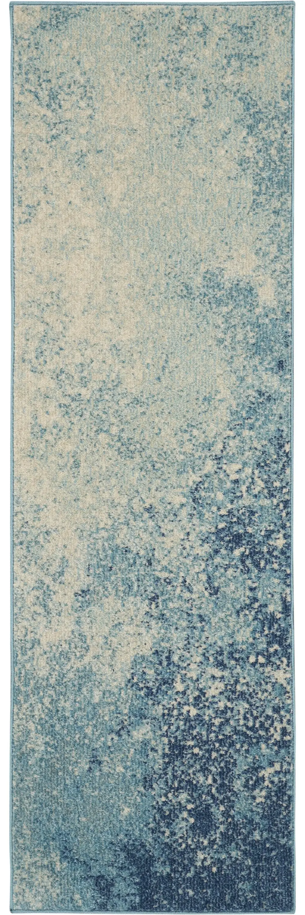 6' Ivory And Blue Abstract Power Loom Runner Rug - Image 7