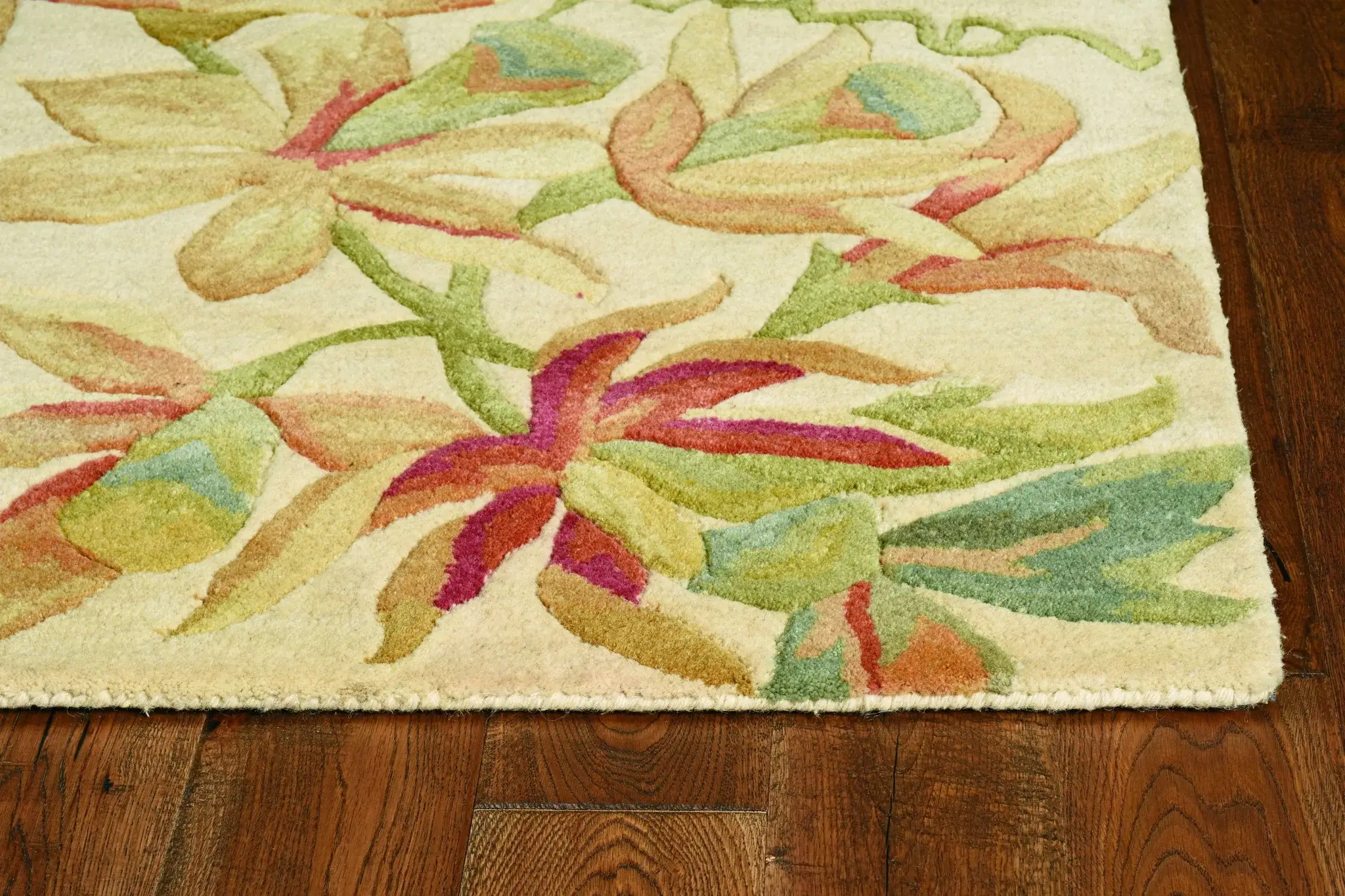 6' Ivory Hand Tufted Tropical Plants Round Indoor Area Rug - Image 3