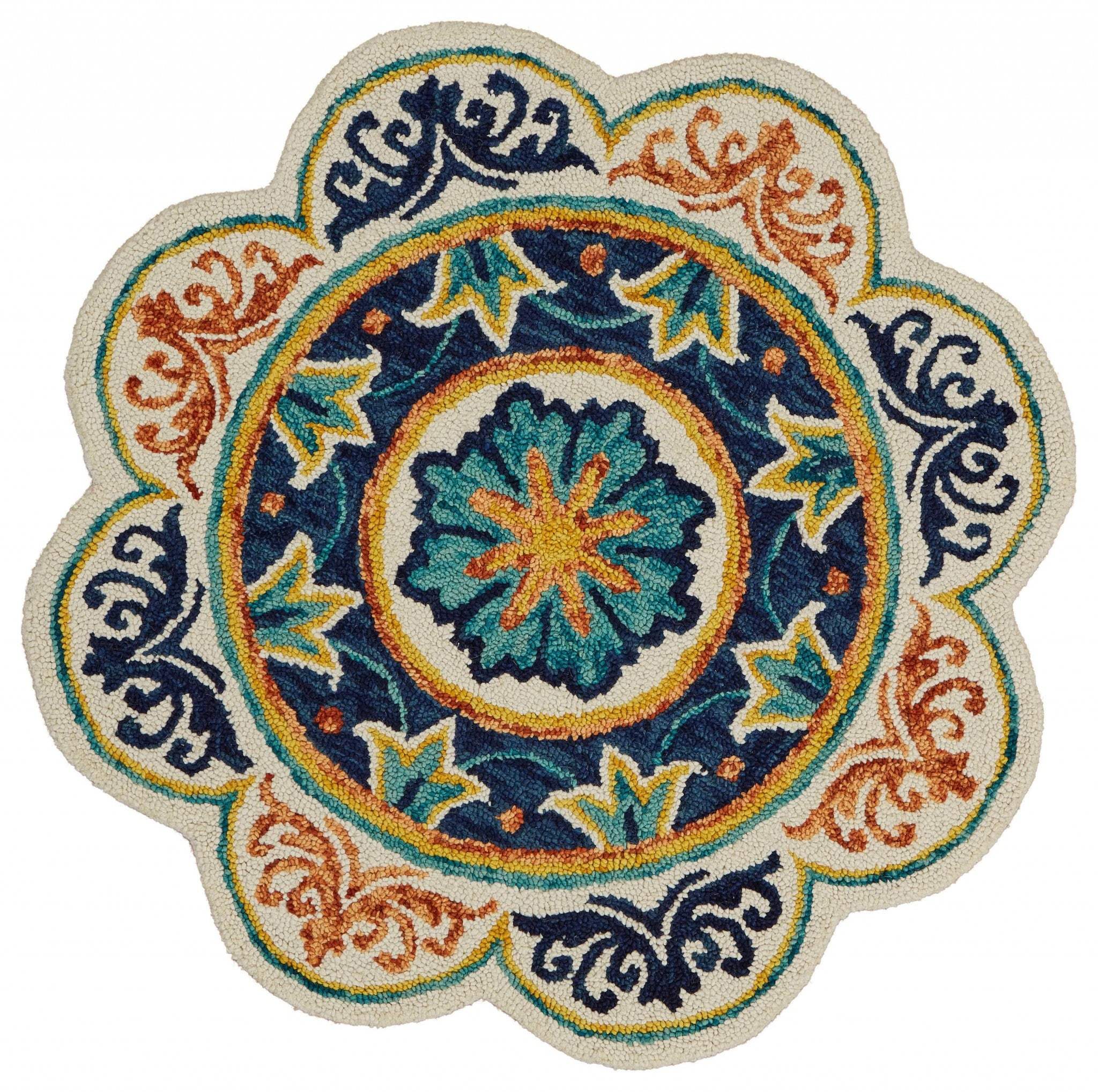 6' Ivory Round Wool Geometric Hand Tufted Area Rug - Image 2