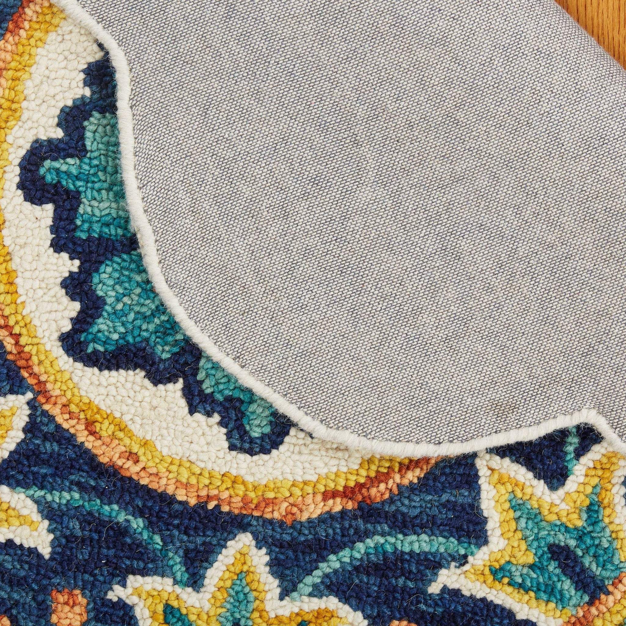 6' Ivory Round Wool Geometric Hand Tufted Area Rug - Image 7