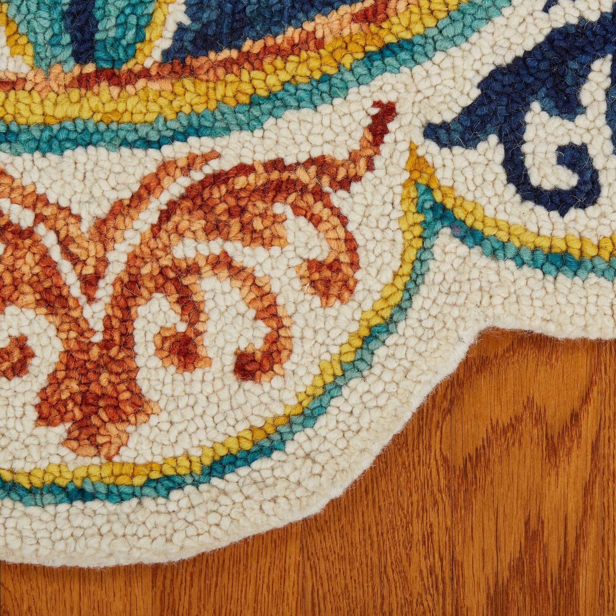 6' Ivory Round Wool Geometric Hand Tufted Area Rug - Image 9