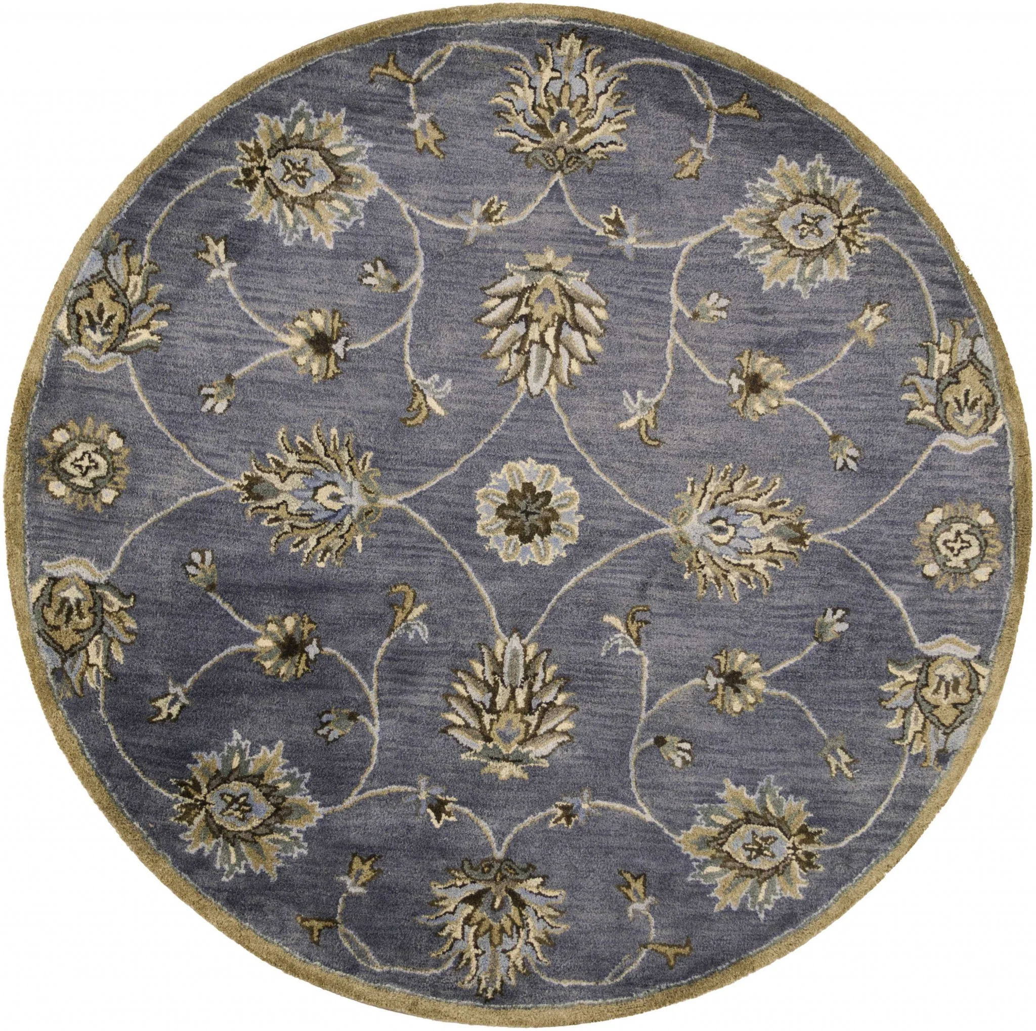 6' Midnight Blue Hand Tufted Traditional Round Indoor Area Rug - Image 2