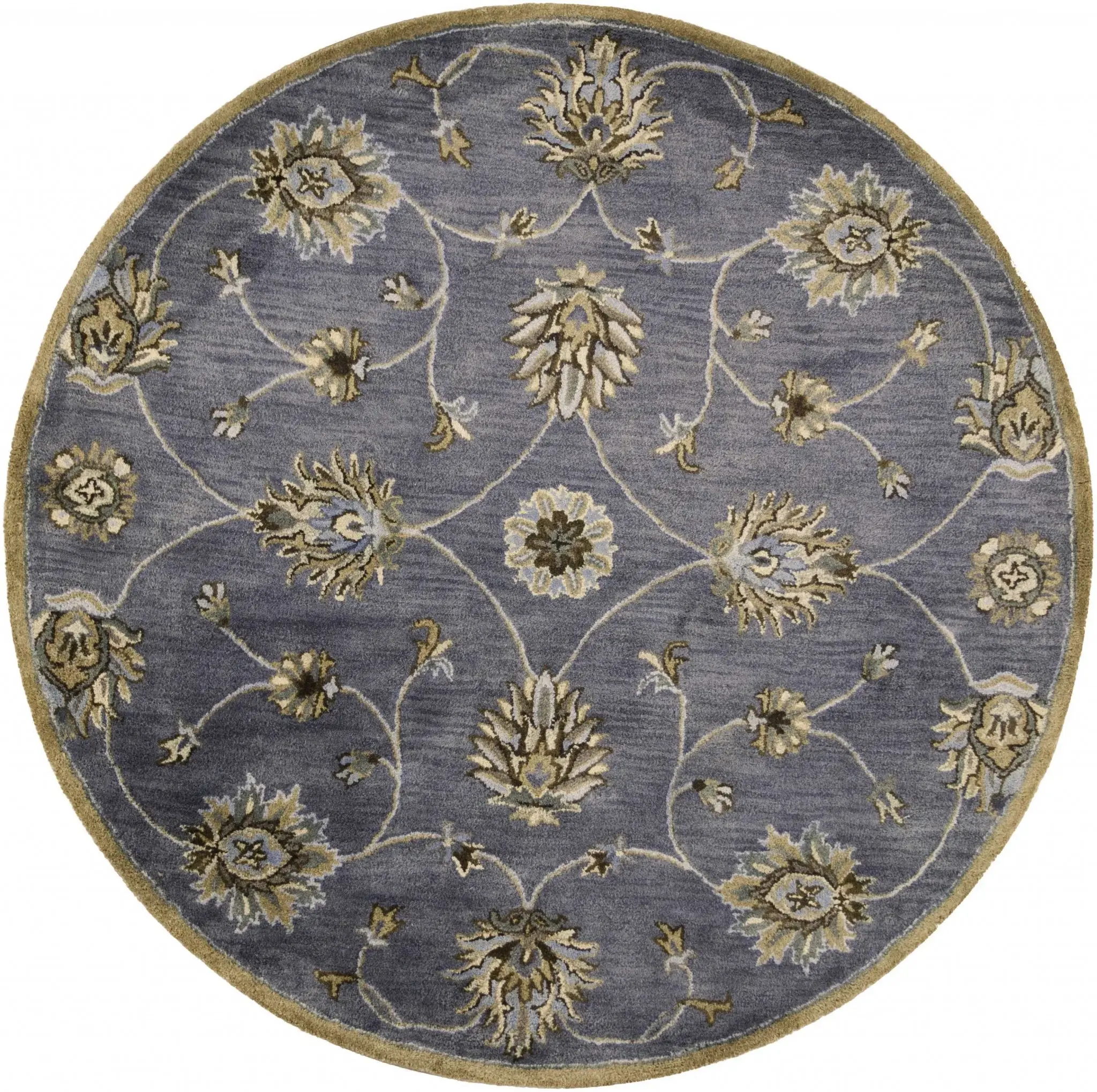 6' Midnight Blue Hand Tufted Traditional Round Indoor Area Rug - Image 4