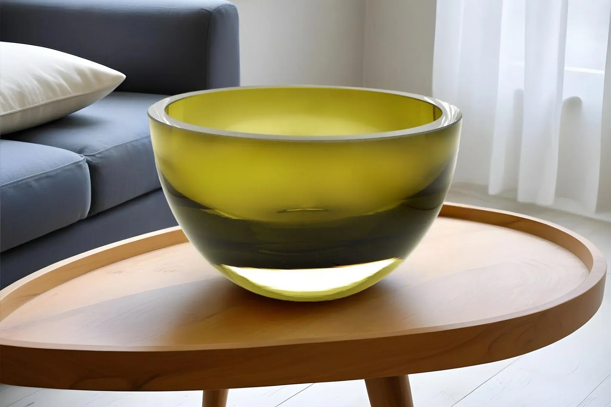 6" Moss Green Mouth Blown Crystal Thick Walled Bowl - Image 2