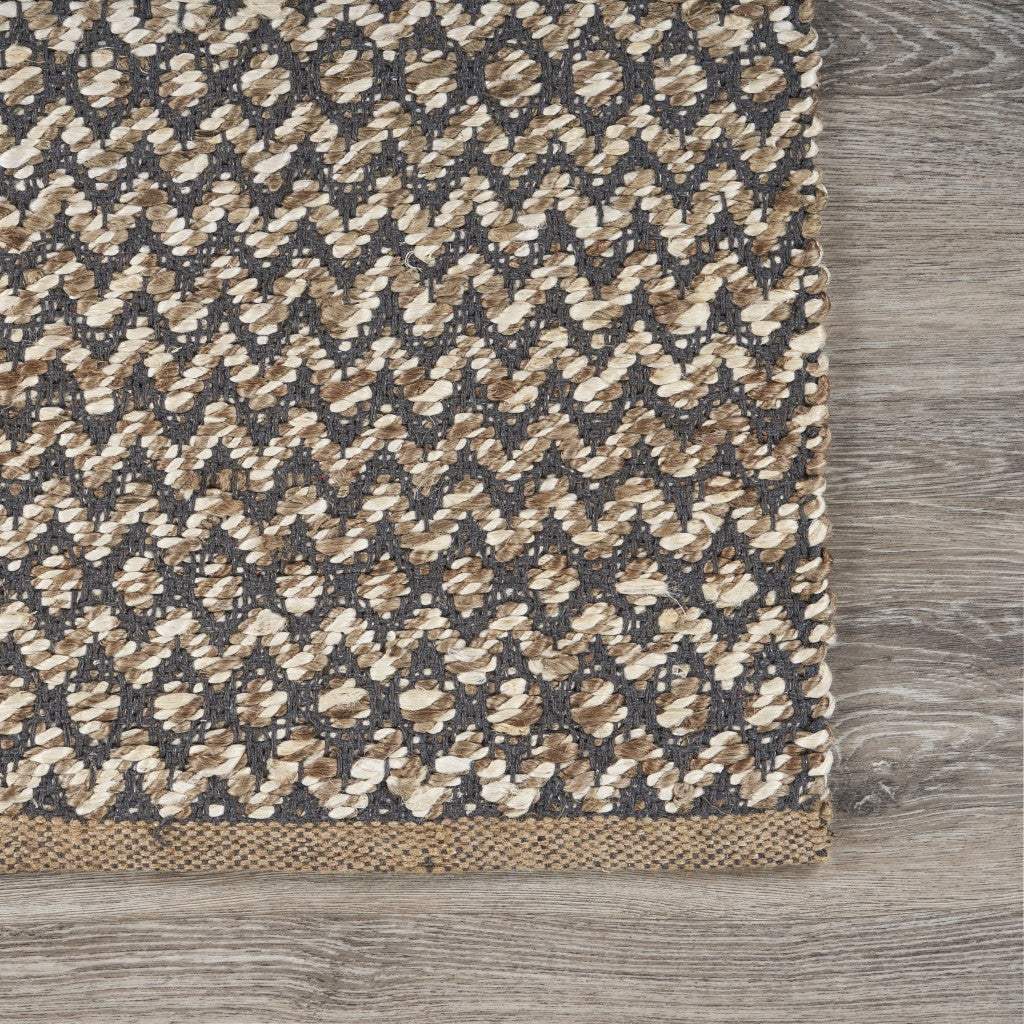 6' Natural and Gray Chevron Hand Woven Jute Runner Rug - Image 3