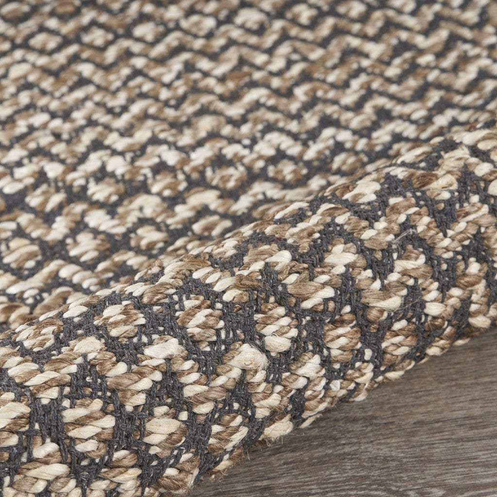 6' Natural and Gray Chevron Hand Woven Jute Runner Rug - Image 4