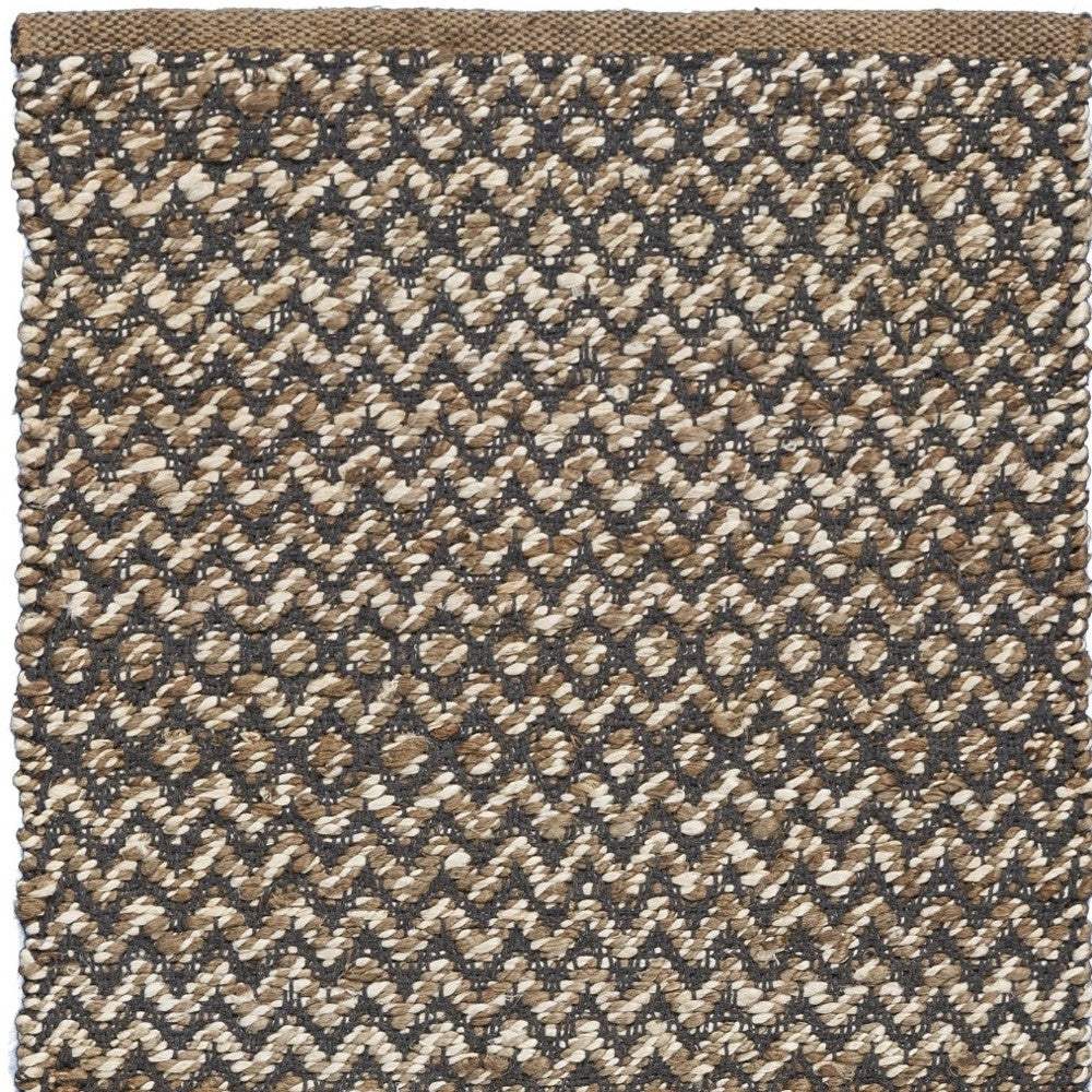 6' Natural and Gray Chevron Hand Woven Jute Runner Rug - Image 6