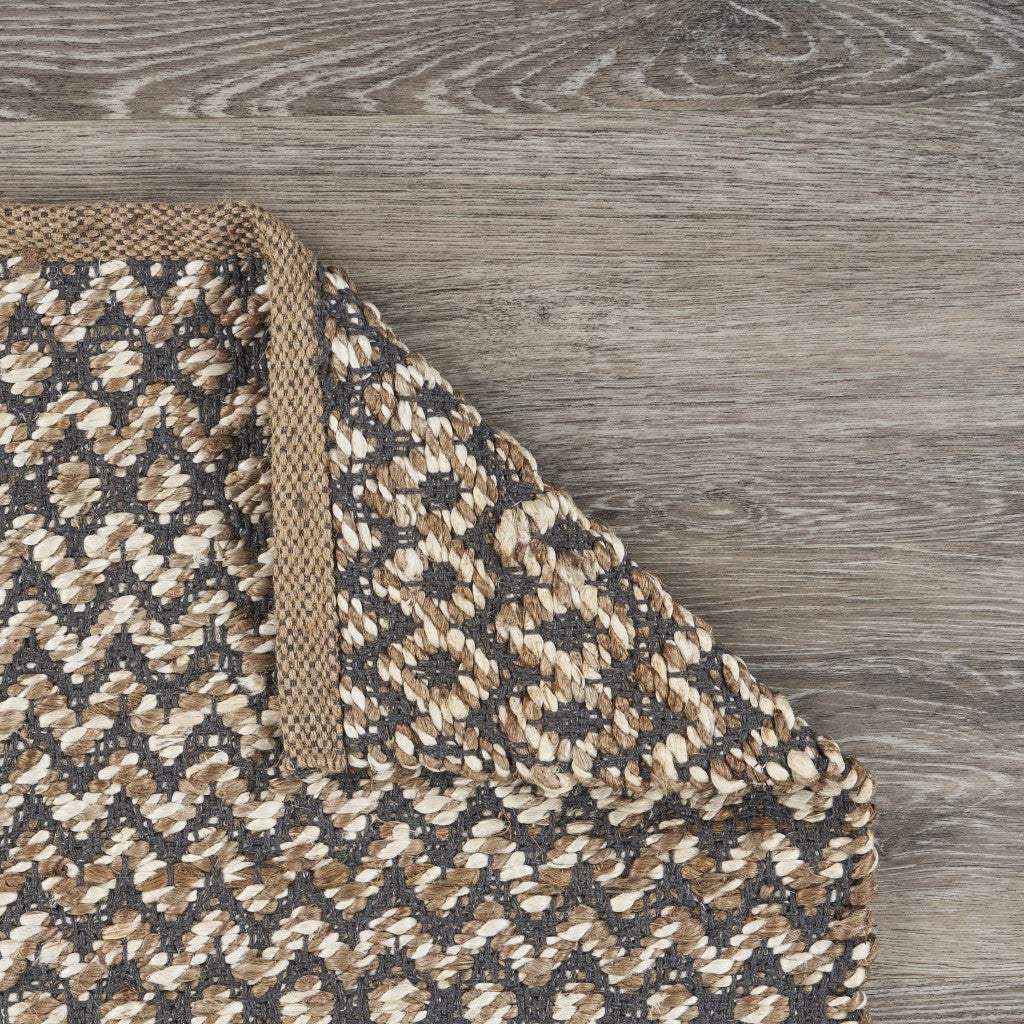 6' Natural and Gray Chevron Hand Woven Jute Runner Rug - Image 8