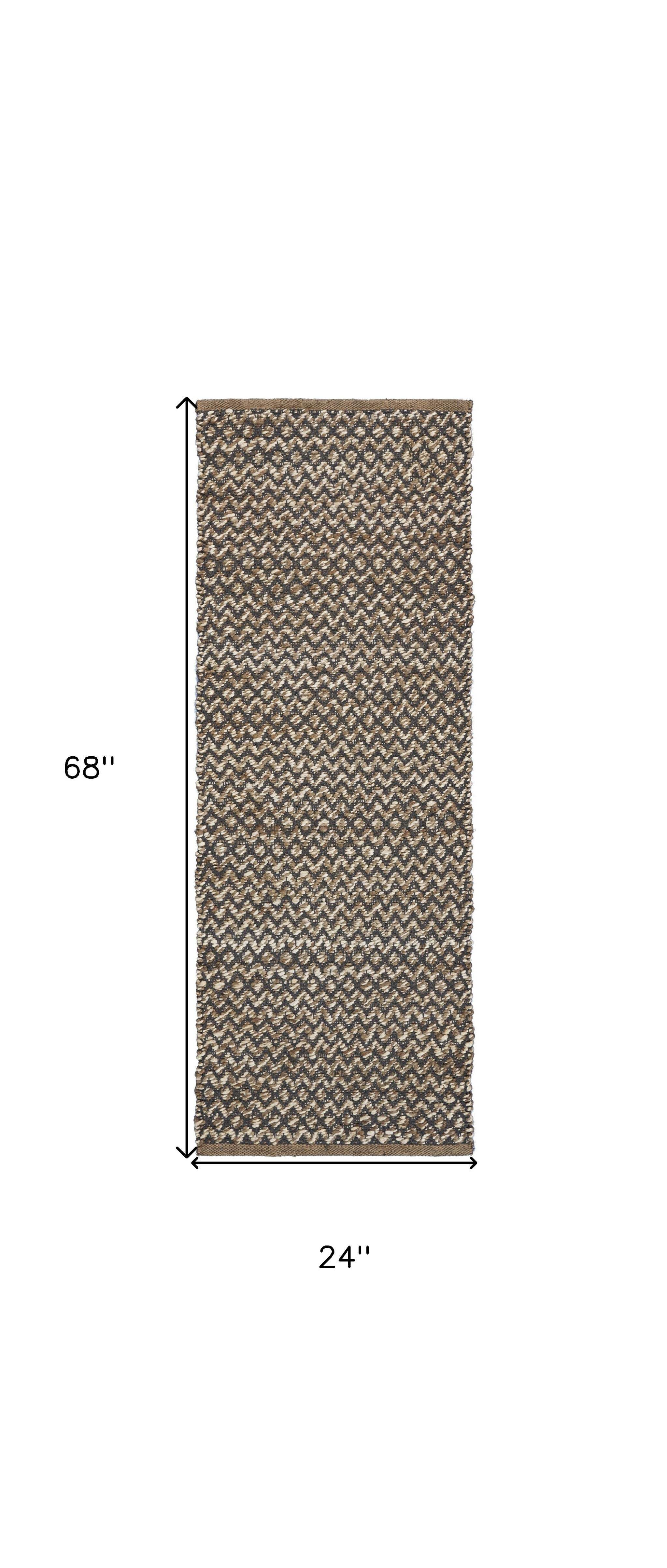 6' Natural and Gray Chevron Hand Woven Jute Runner Rug - Image 9