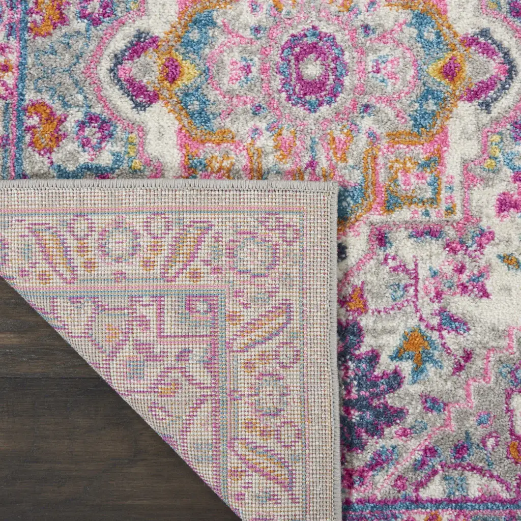 6' Pink And Gray Power Loom Runner Rug - Image 3